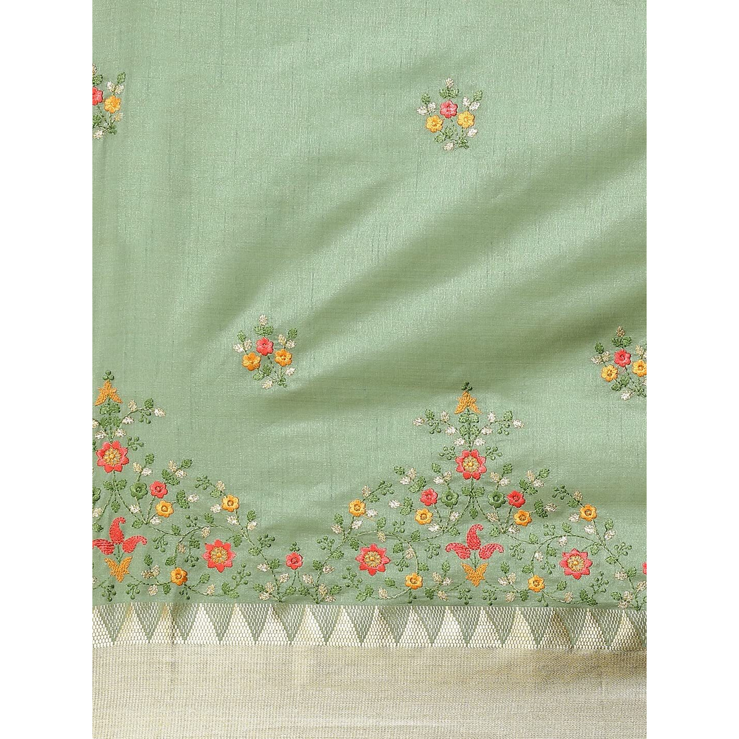 arriva fab Womens Kasavu Cotton Blend Saree With Blouse Piece (Riva1700__Green)