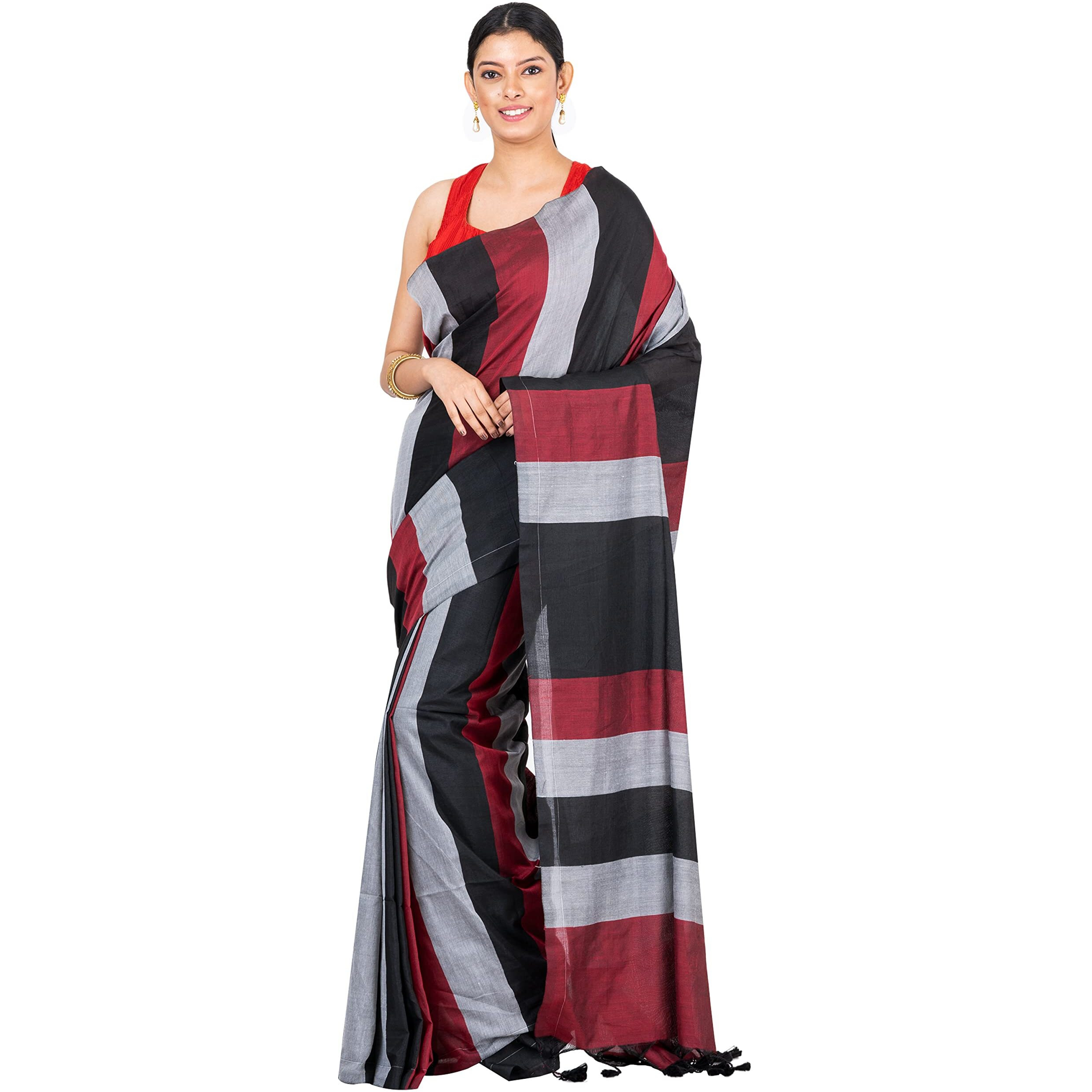 DURGA HANDLOOMS Pure Cotton Handloom Saree, DH476A4 (Red)