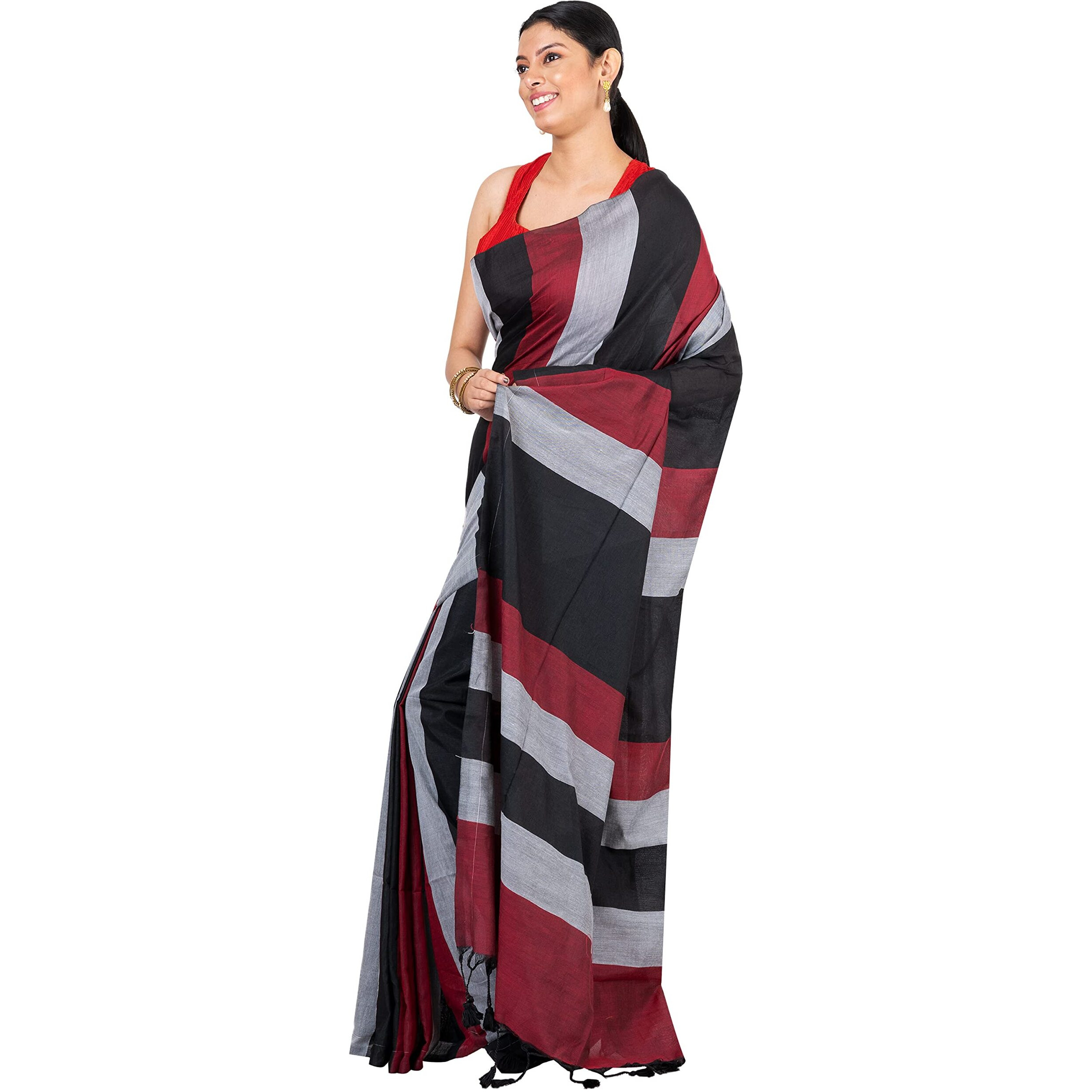 DURGA HANDLOOMS Pure Cotton Handloom Saree, DH476A4 (Red)