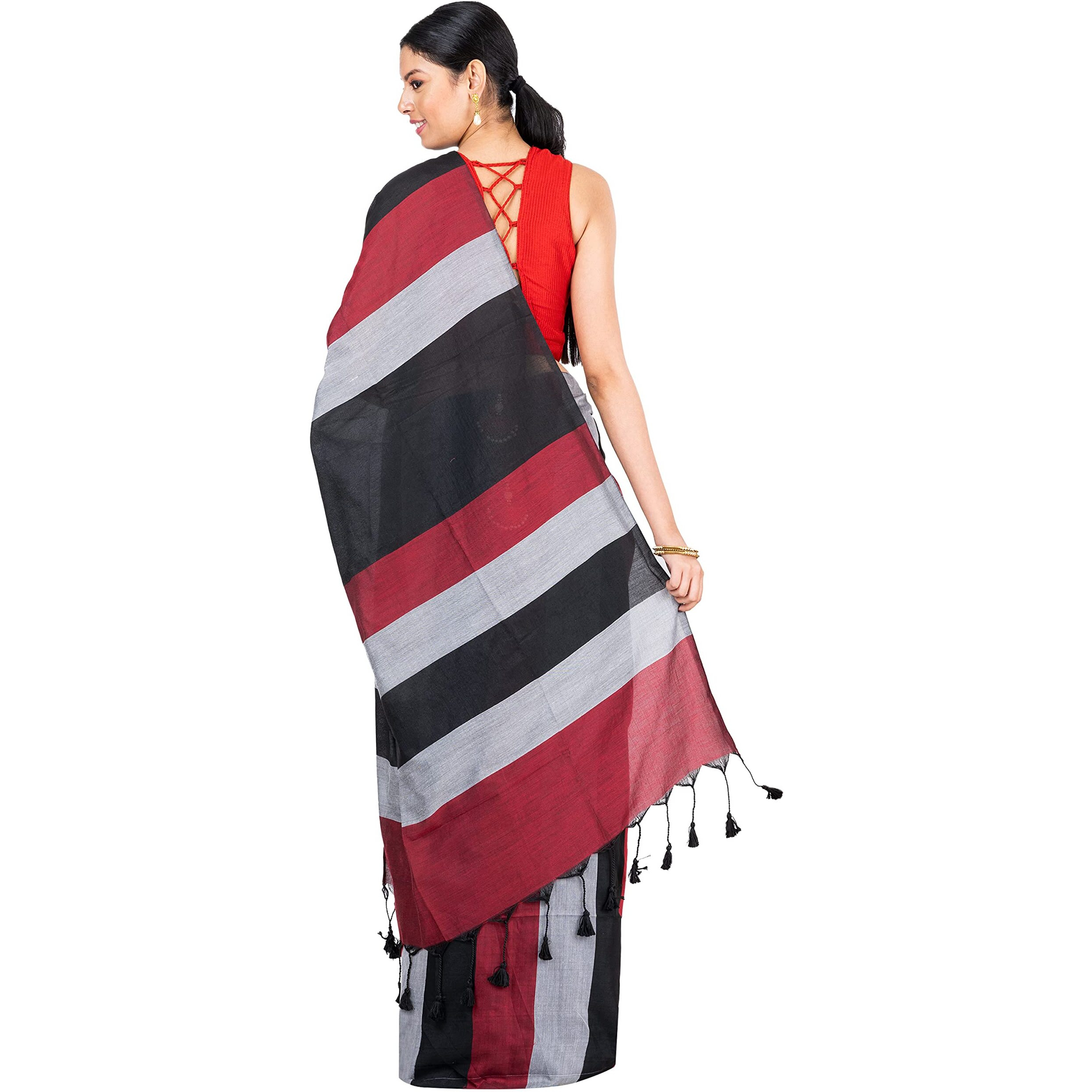 DURGA HANDLOOMS Pure Cotton Handloom Saree, DH476A4 (Red)