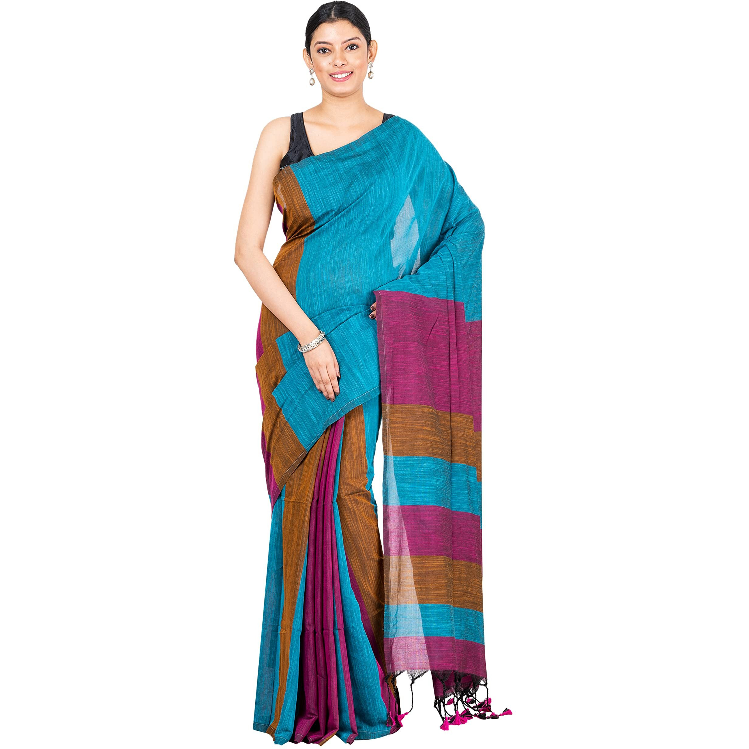 DURGA HANDLOOMS Pure Cotton Handloom Saree, DH476A4 (Sea Green)