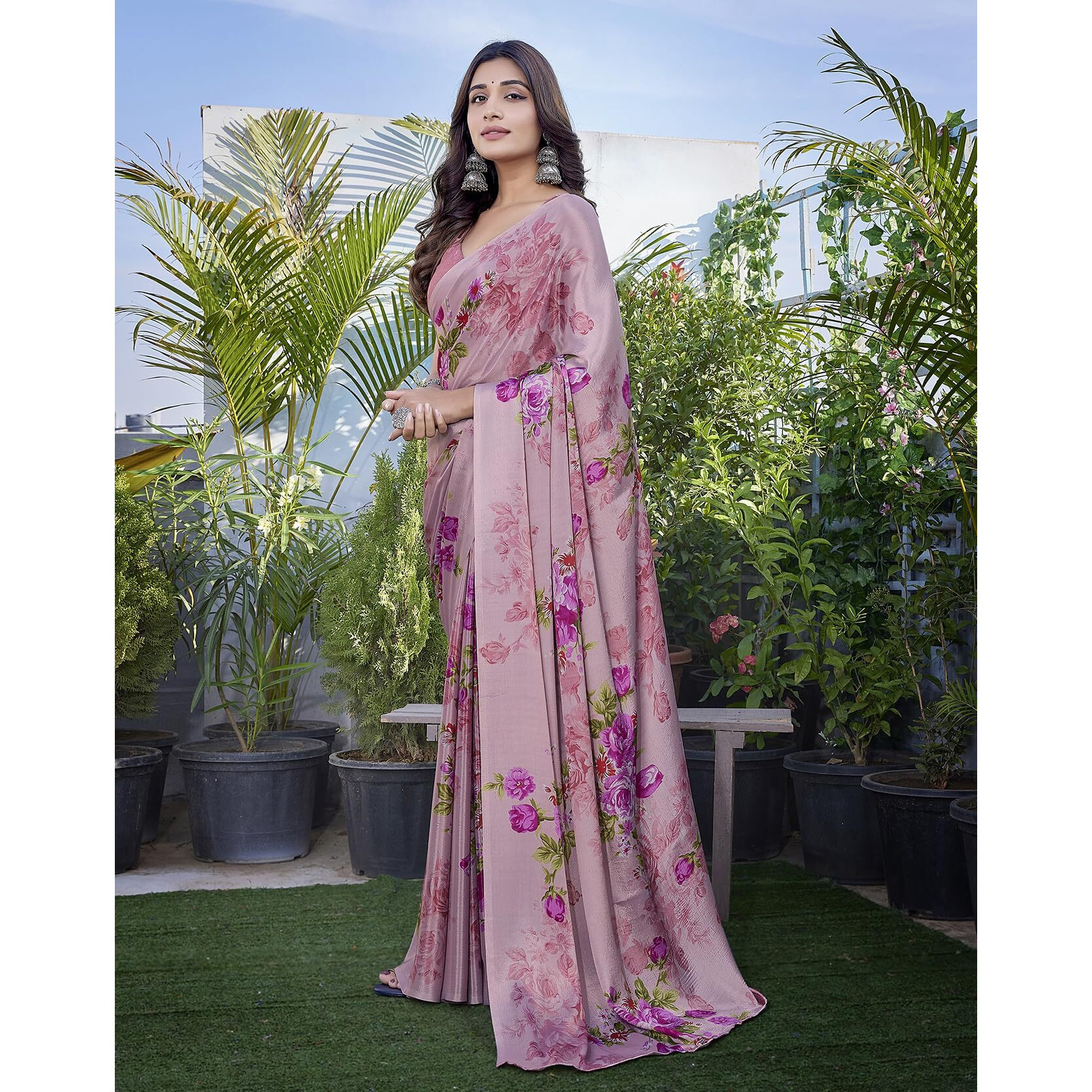 Yashika Womens Elegant Chiffon Saree Set with Blouse Piece - Elevate Your Style with This Trendy Ensemble (AZ-YS-P1-DIPTI PINK)