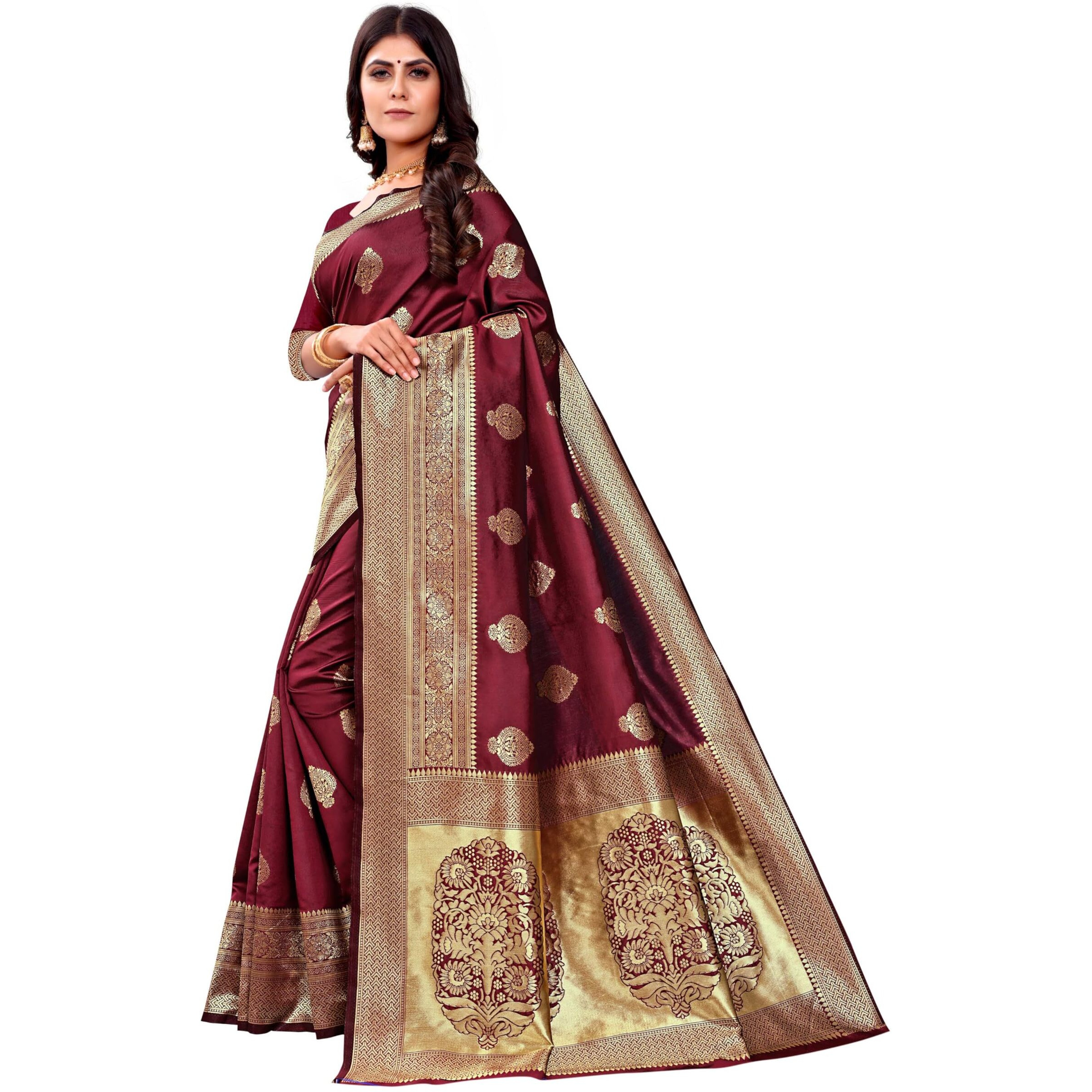 Sugathari Womens Banarasi Saree Pure Kanjivaram Silk Saree Soft new ladies 2023 Design Wear Pattu Sarees Latest Cotton Party Sari collections With Blouse Piece for Wedding sadi (PARI 122 MAROON)