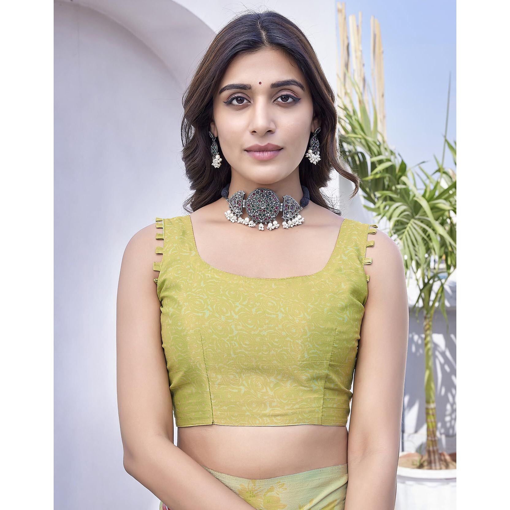 Yashika Womens Elegant Chiffon Saree Set with Blouse Piece - Elevate Your Style with This Trendy Ensemble (AZ-YS-P1-DIPTI PISTA)