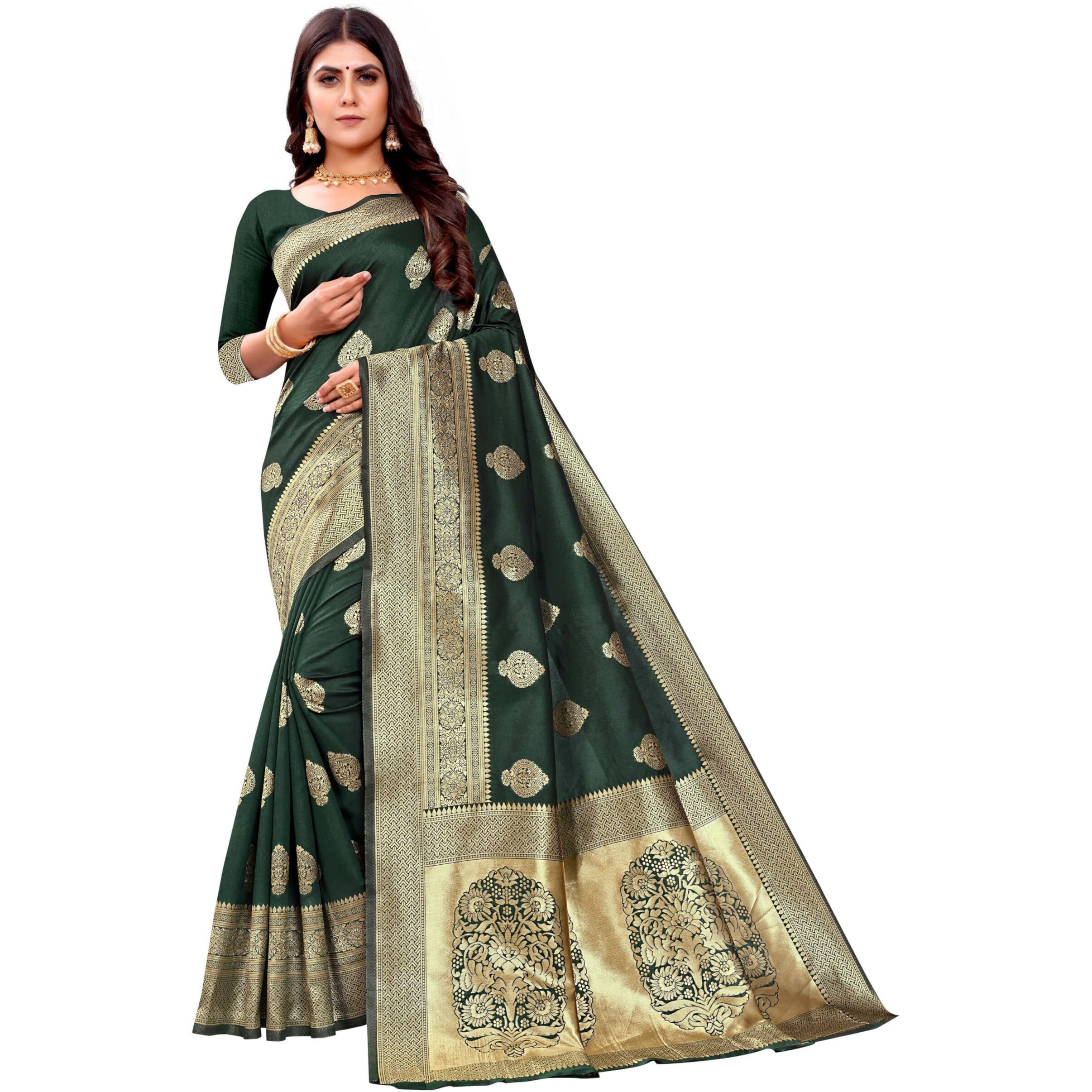 Sugathari Womens Banarasi Saree Pure Kanjivaram Silk Saree Soft new ladies 2023 Design Wear Pattu Sarees Latest Cotton Party Sari collections With Blouse Piece for Wedding sadi (PARI 122 GREEN)
