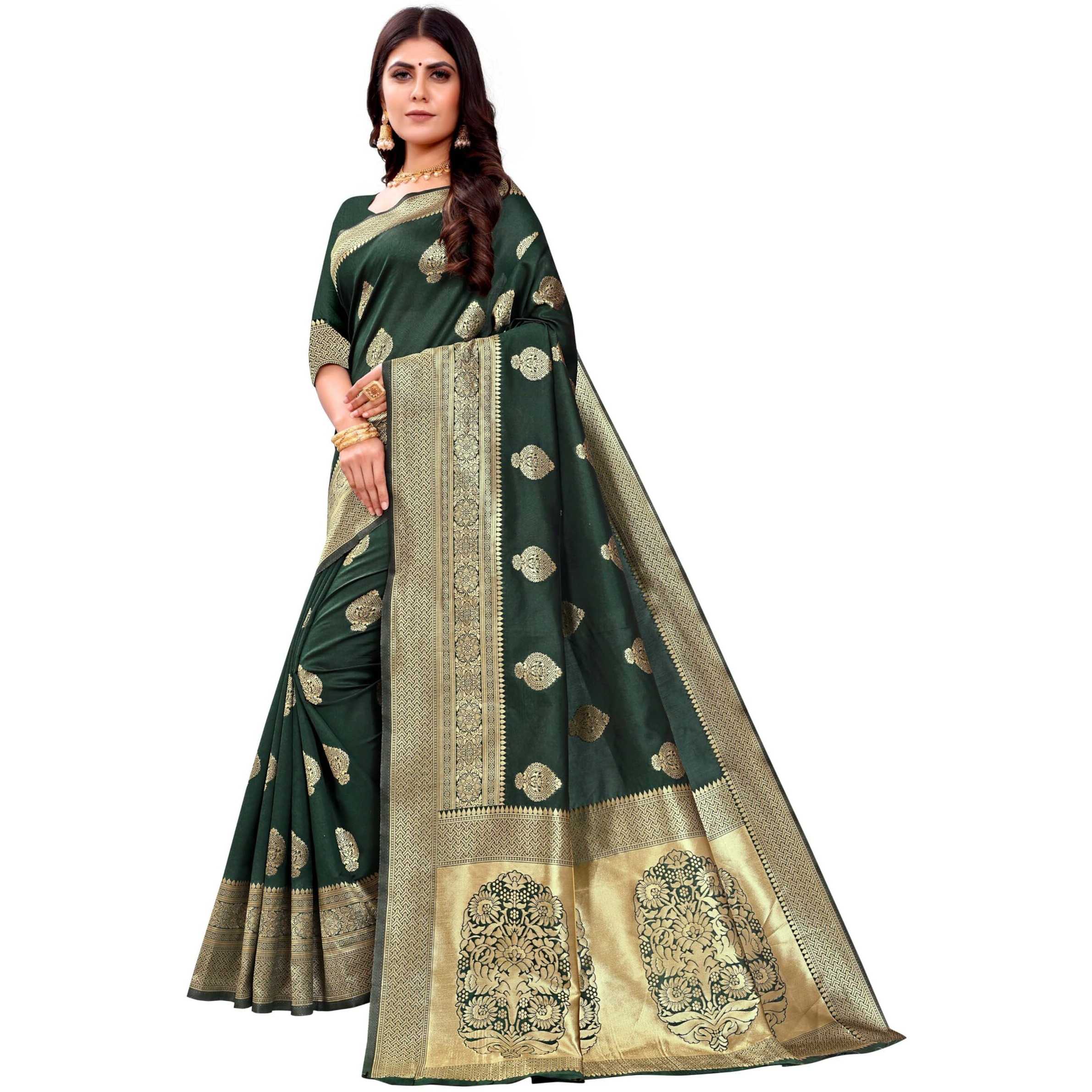 Sugathari Womens Banarasi Saree Pure Kanjivaram Silk Saree Soft new ladies 2023 Design Wear Pattu Sarees Latest Cotton Party Sari collections With Blouse Piece for Wedding sadi (PARI 122 GREEN)