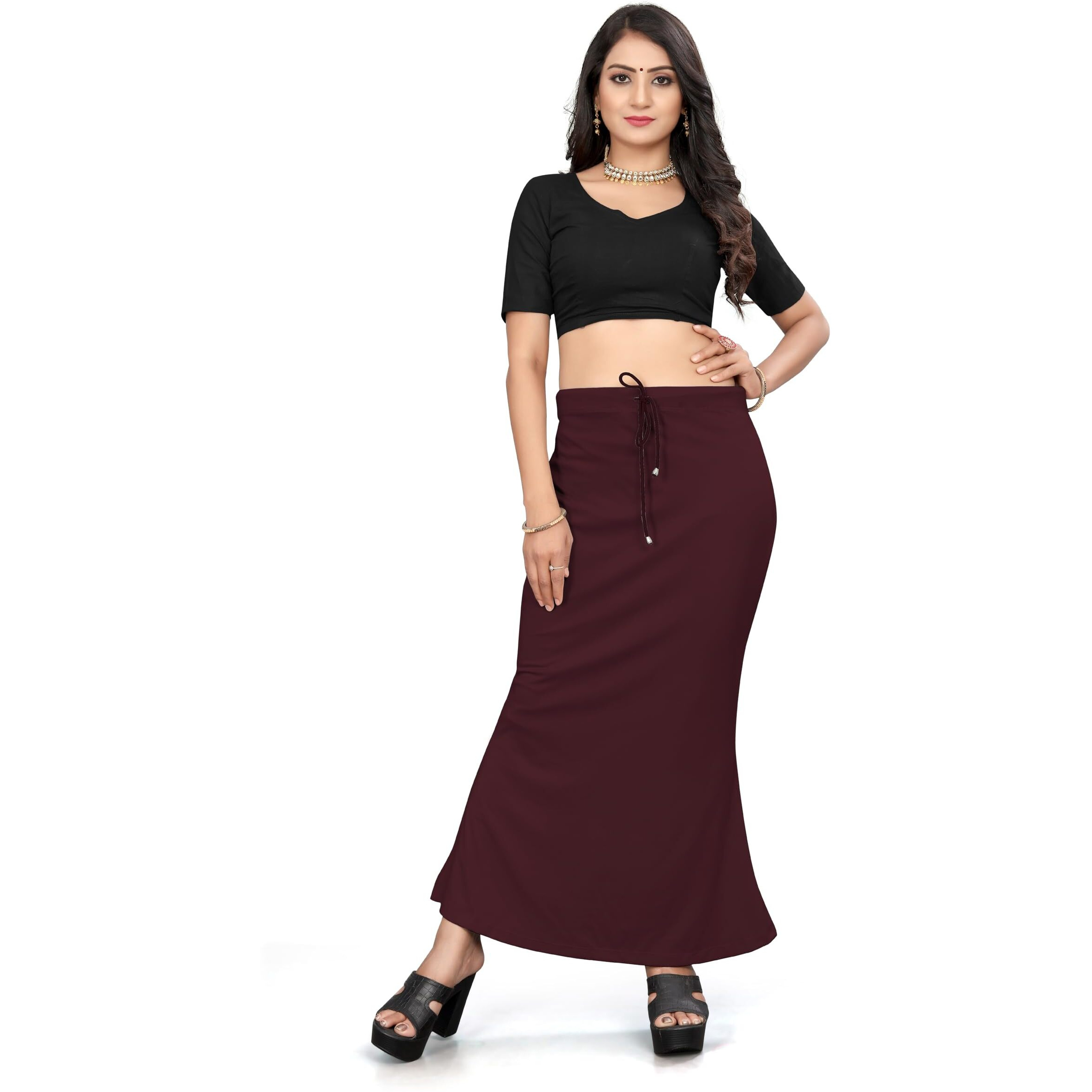 Yashika Present Lycra Saree Shapewear Petticoat for Women||Straight Fit Petticoat Saree Silhouette Shape Wear Dress for Saree|| AZ-YS-OG-Shaper WINE-3XL