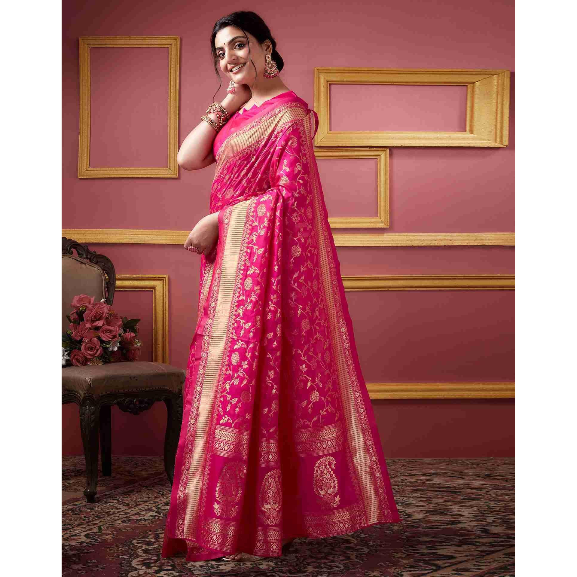 Sugathari Womens Banarasi Saree Pure Kanjivaram Silk Saree Soft new ladies 2023 Design Wear Pattu Sarees Latest Party Sari collections With Blouse Piece for Wedding sadi (SAN PARI-182 RANI)