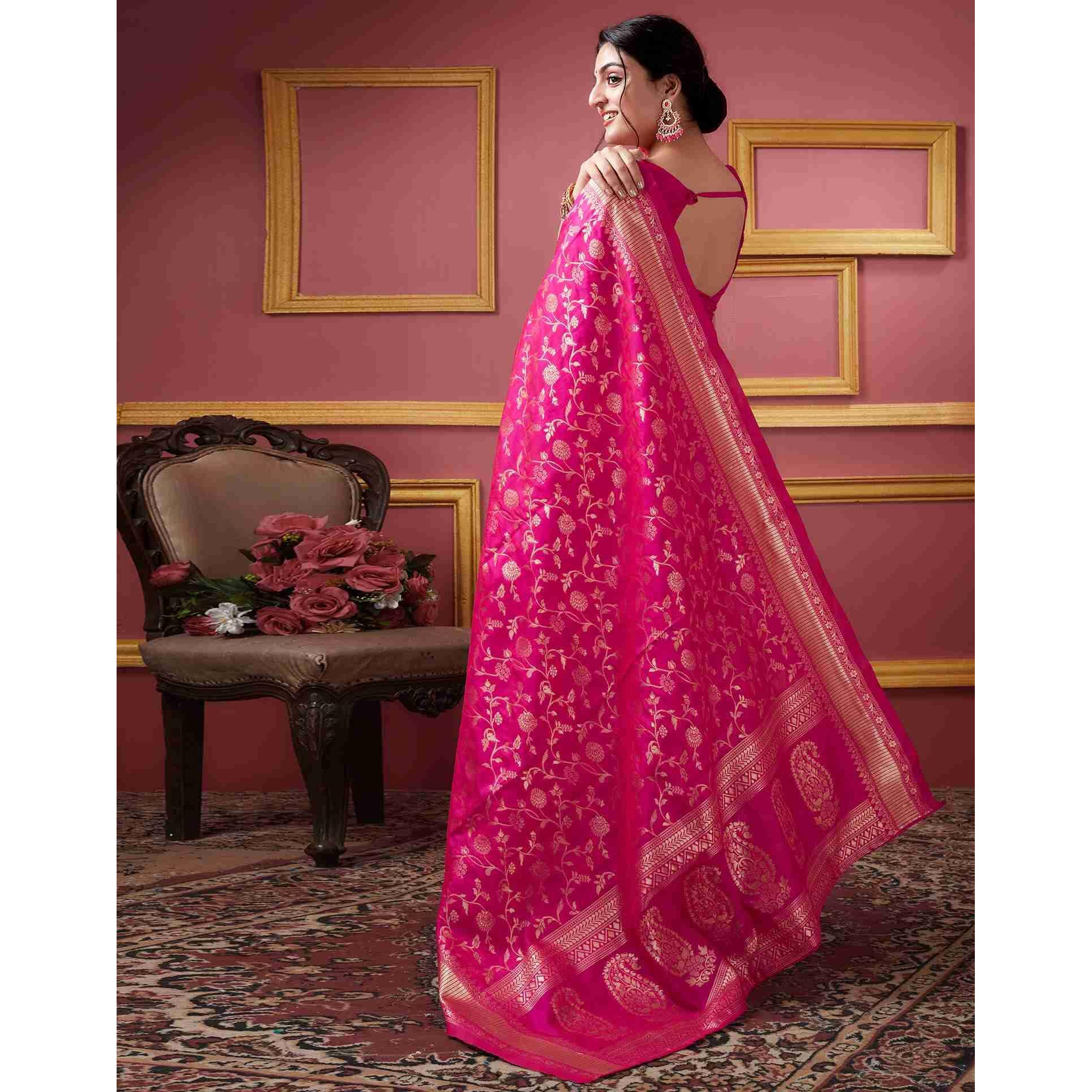 Sugathari Womens Banarasi Saree Pure Kanjivaram Silk Saree Soft new ladies 2023 Design Wear Pattu Sarees Latest Party Sari collections With Blouse Piece for Wedding sadi (SAN PARI-182 RANI)
