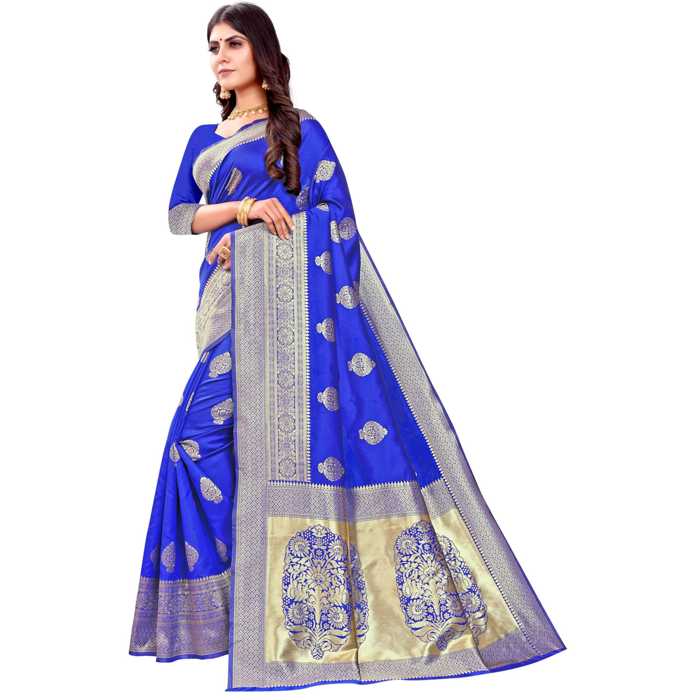 Sugathari Womens Banarasi Saree Pure Kanjivaram Silk Saree Soft new ladies 2023 Design Wear Pattu Sarees Latest Cotton Party Sari collections With Blouse Piece for Wedding sadi (PARI 122 R BLUE)
