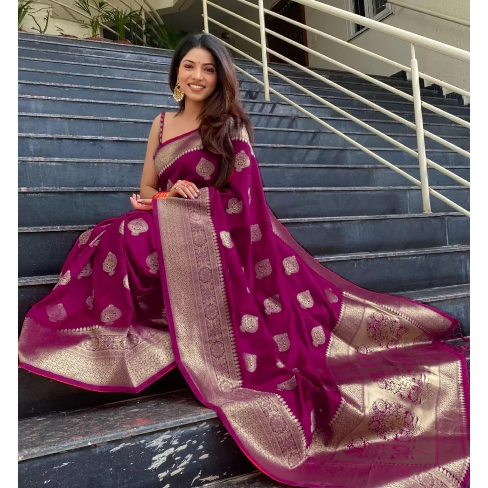 Sugathari Womens Banarasi Saree Pure Kanjivaram Silk Saree Soft new ladies 2023 Design Wear Pattu Sarees Latest Cotton Party Sari collections With Blouse Piece for Wedding sadi (PARI 122 NEW WINE)
