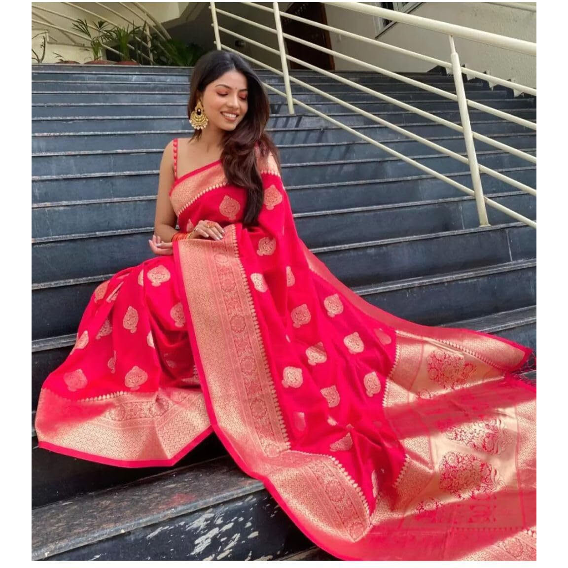 Sugathari Womens Banarasi Saree Pure Kanjivaram Silk Saree Soft new ladies 2023 Design Wear Pattu Sarees Latest Cotton Party Sari collections With Blouse Piece for Wedding sadi (PARI 122 PINK)