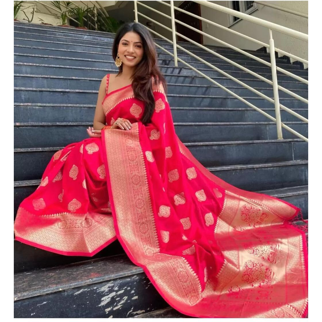 Sugathari Womens Banarasi Saree Pure Kanjivaram Silk Saree Soft new ladies 2023 Design Wear Pattu Sarees Latest Cotton Party Sari collections With Blouse Piece for Wedding sadi (PARI 122 PINK)