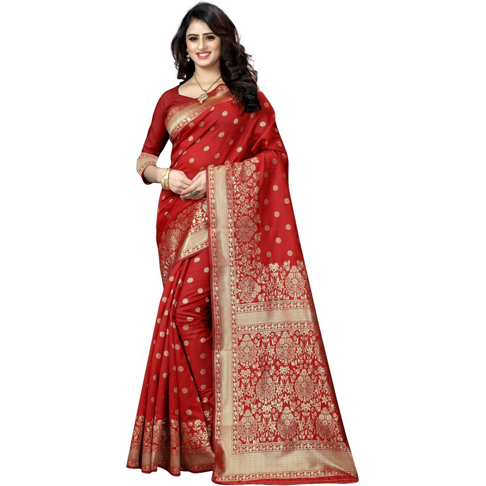 Sugathari Womens Banarasi Saree Pure Kanjivaram Silk Saree Soft new ladies 2023 Design Wear Pattu Sarees Latest Cotton Party Sari collections With Blouse Piece for Wedding sadi (SAM PARI-100 RED)