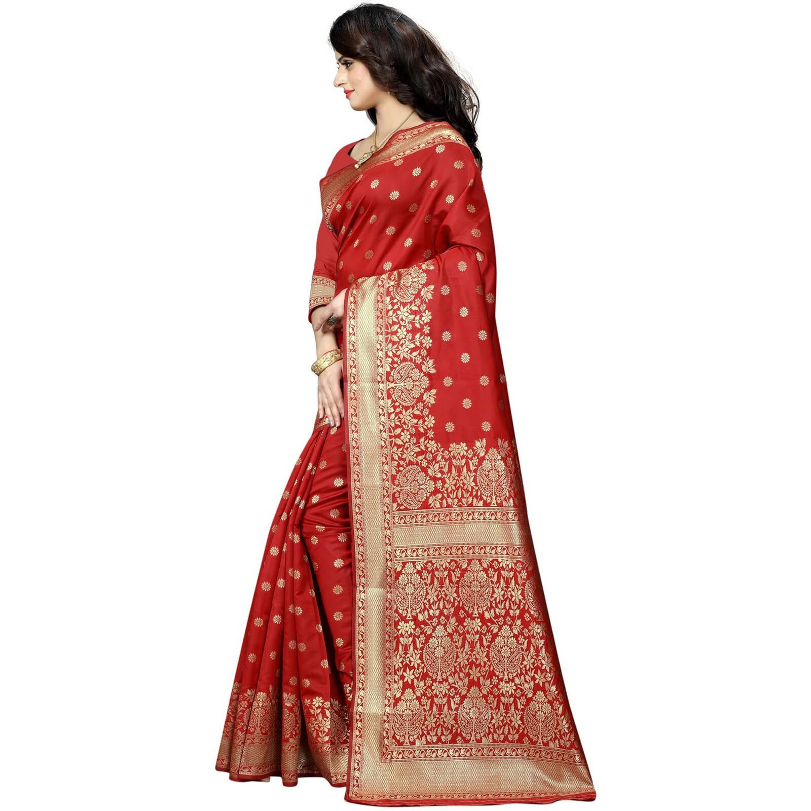 Sugathari Womens Banarasi Saree Pure Kanjivaram Silk Saree Soft new ladies 2023 Design Wear Pattu Sarees Latest Cotton Party Sari collections With Blouse Piece for Wedding sadi (SAM PARI-100 RED)