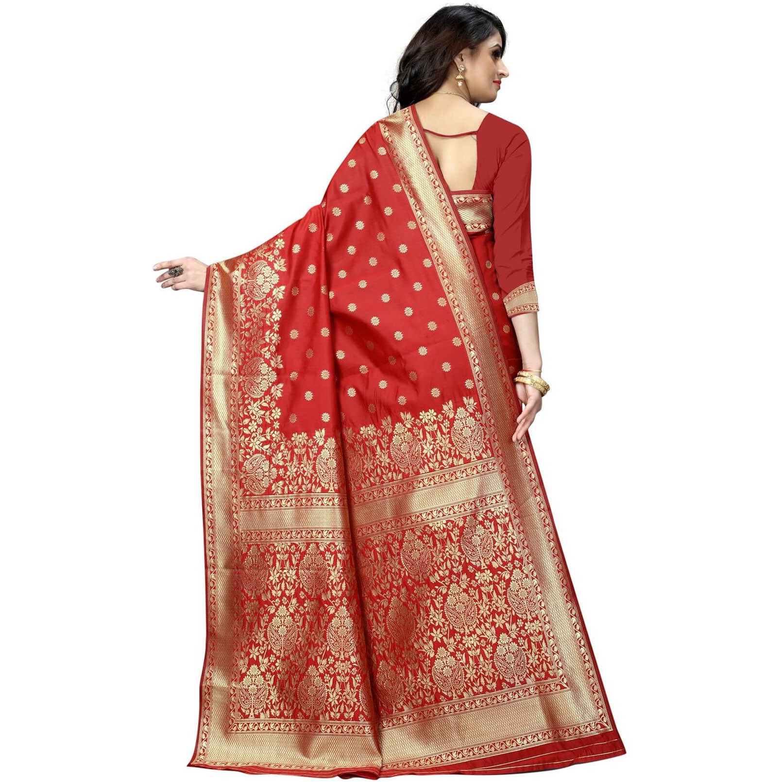 Sugathari Womens Banarasi Saree Pure Kanjivaram Silk Saree Soft new ladies 2023 Design Wear Pattu Sarees Latest Cotton Party Sari collections With Blouse Piece for Wedding sadi (SAM PARI-100 RED)
