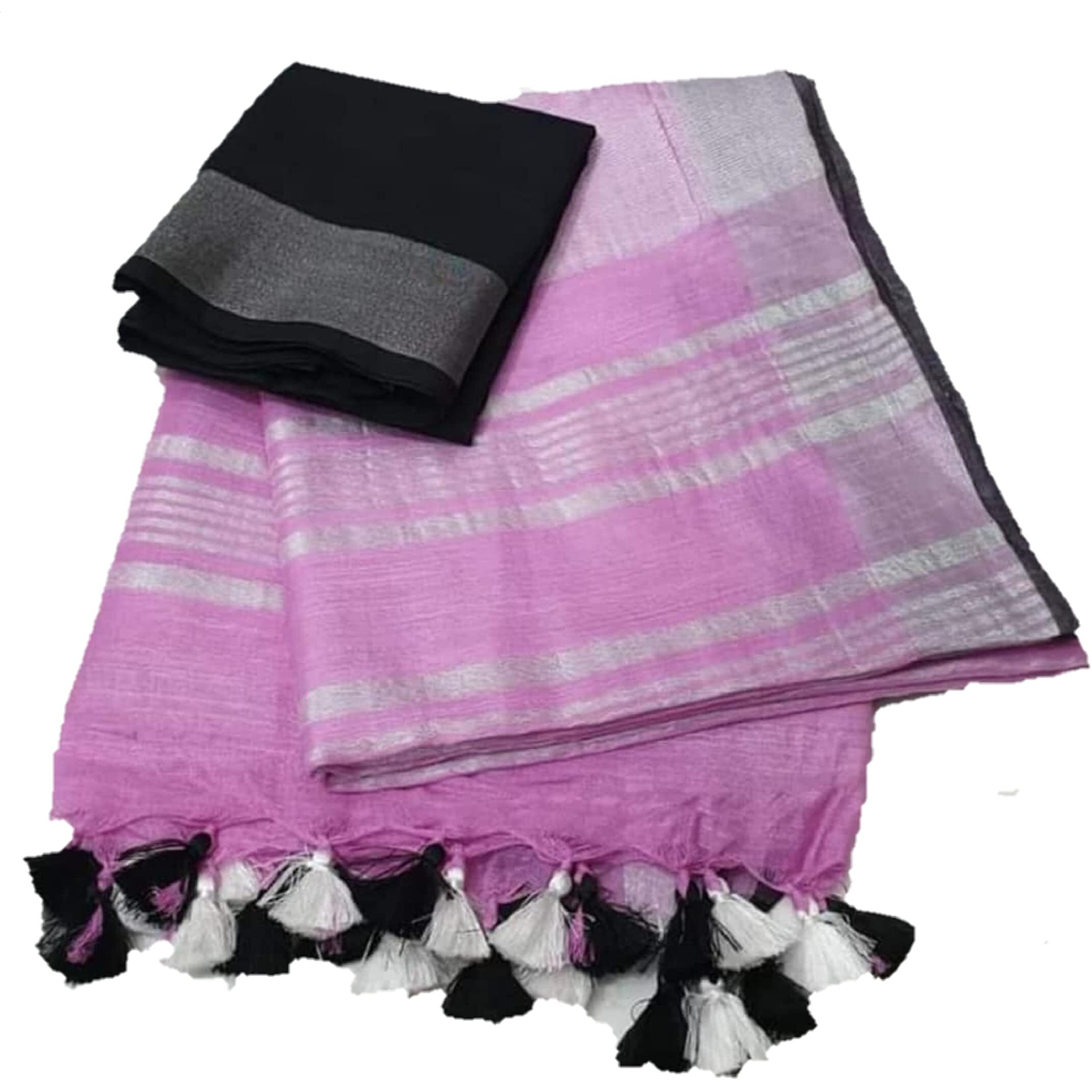 HAIDER ALI AND SONS Pure Linen Ethnic Wear Saree For Womens (With Blouse)_01 (PINK 1)