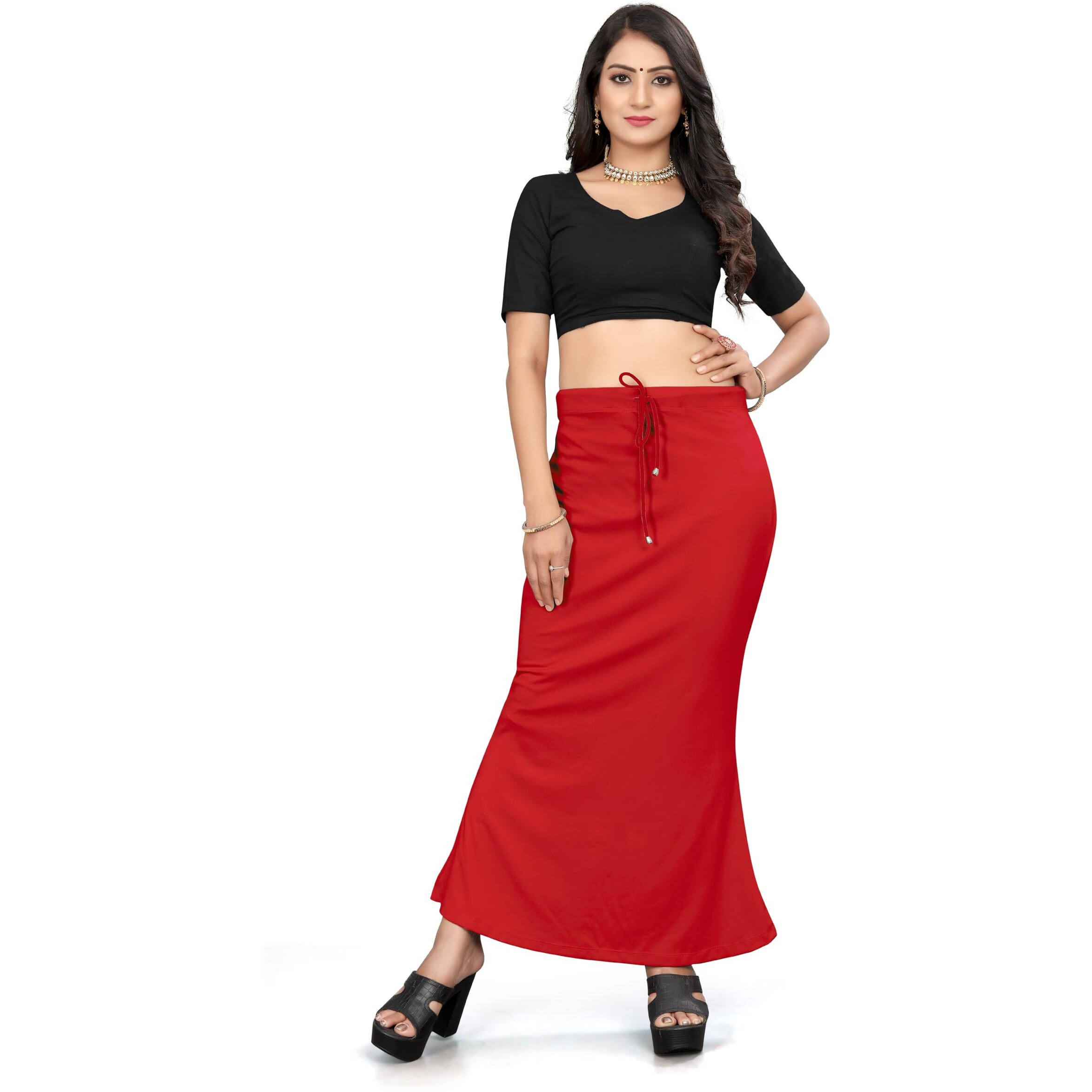 Yashika Present Lycra Saree Shapewear Petticoat for Women||Straight Fit Petticoat Saree Silhouette Shape Wear Dress for Saree|| AZ-YS-OG-Shaper RED-L