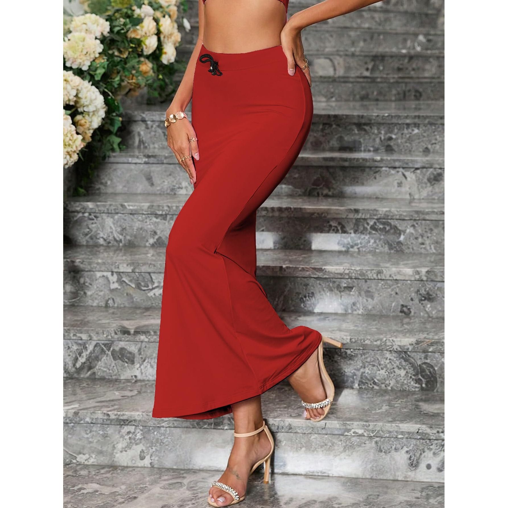 Sugathari Traditional Red Micro Fiber Solid Saree Shapewear for Women (SW FISHCUT RED XL)