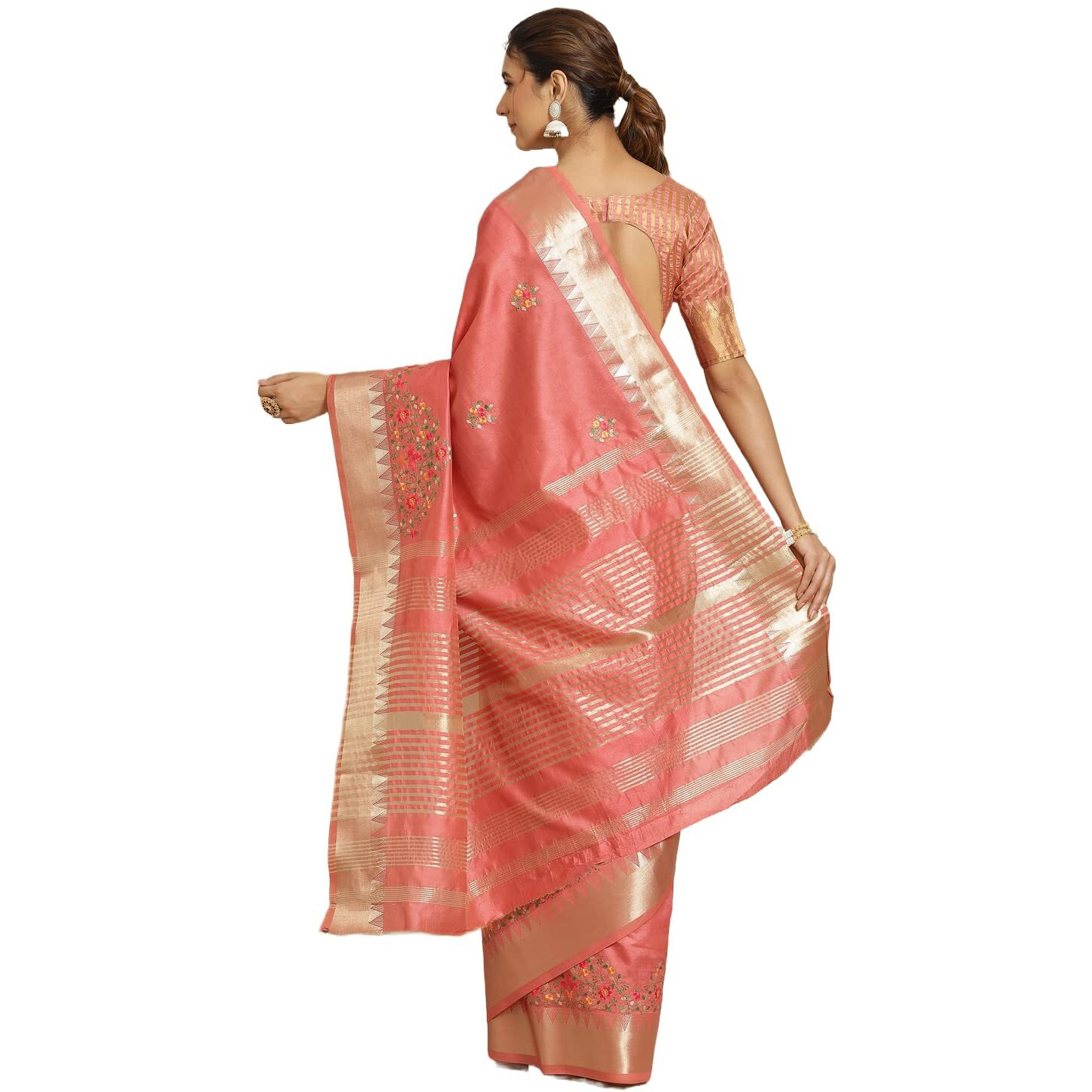 arriva fab Womens Kasavu Cotton Blend Saree With Blouse Piece (Riva1701__Red)