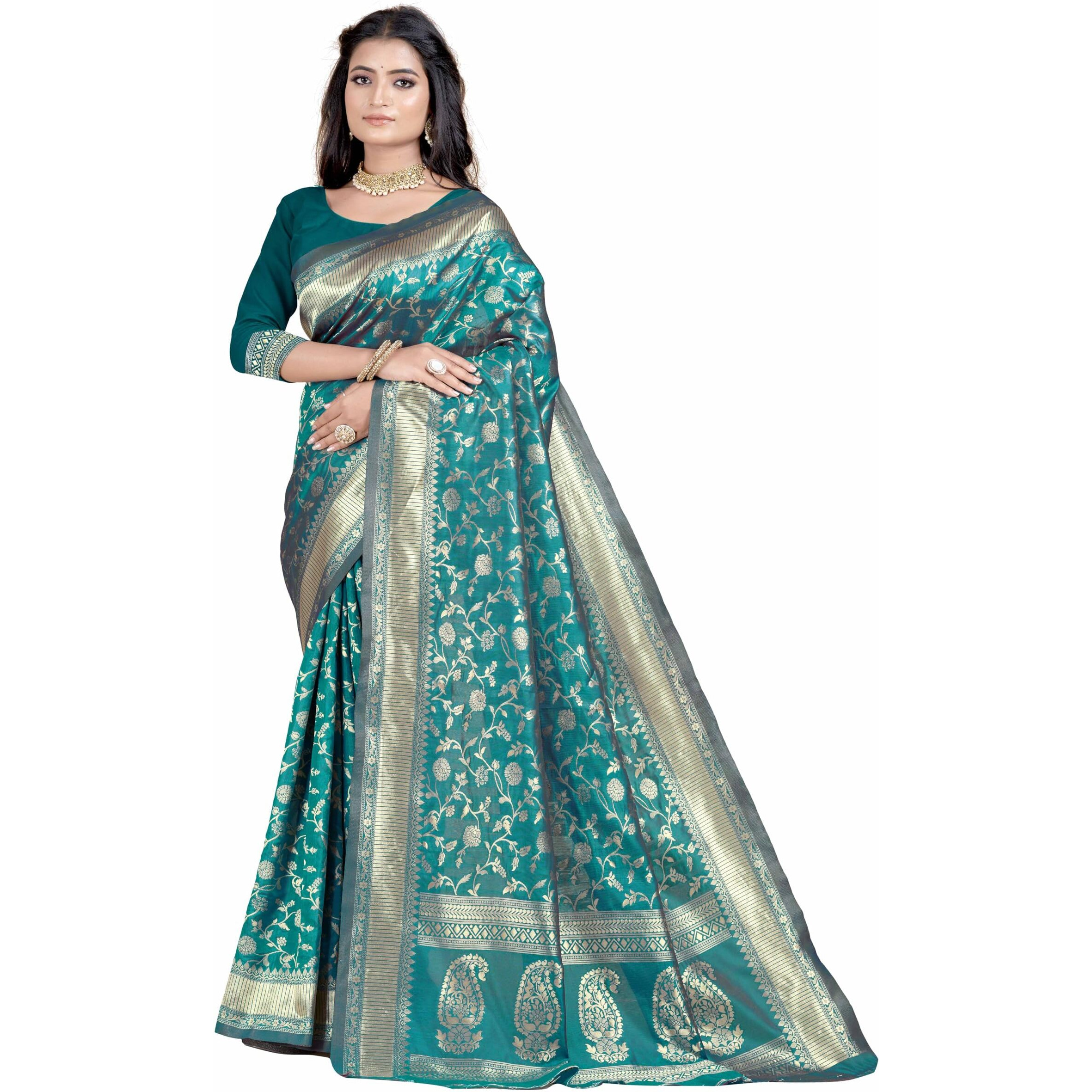 Sugathari Womens Banarasi Saree Pure Kanjivaram Silk Saree Soft new ladies 2023 Design Wear Pattu Sarees Latest Party Sari collections With Blouse Piece for Wedding sadi (SAN PARI-182 RAMA)