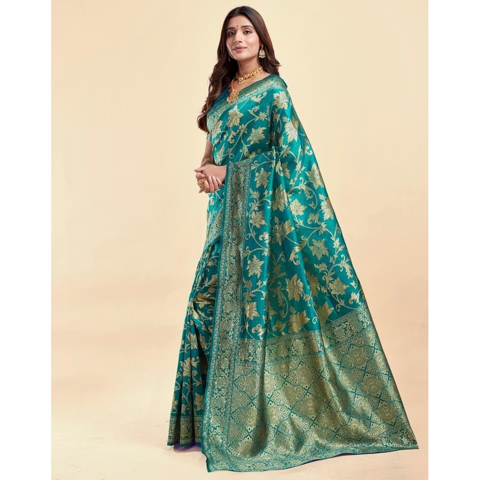 Sugathari Womens Pure Kanjivaram Silk Saree Banarasi Silk Saree With Blouse Piece (SAM PARI S-7) (Rama Green)