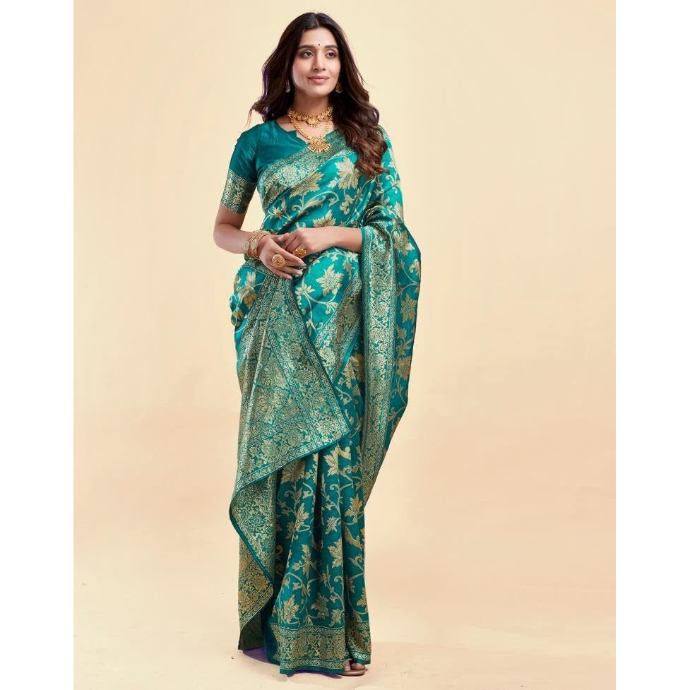 Sugathari Womens Pure Kanjivaram Silk Saree Banarasi Silk Saree With Blouse Piece (SAM PARI S-7) (Rama Green)