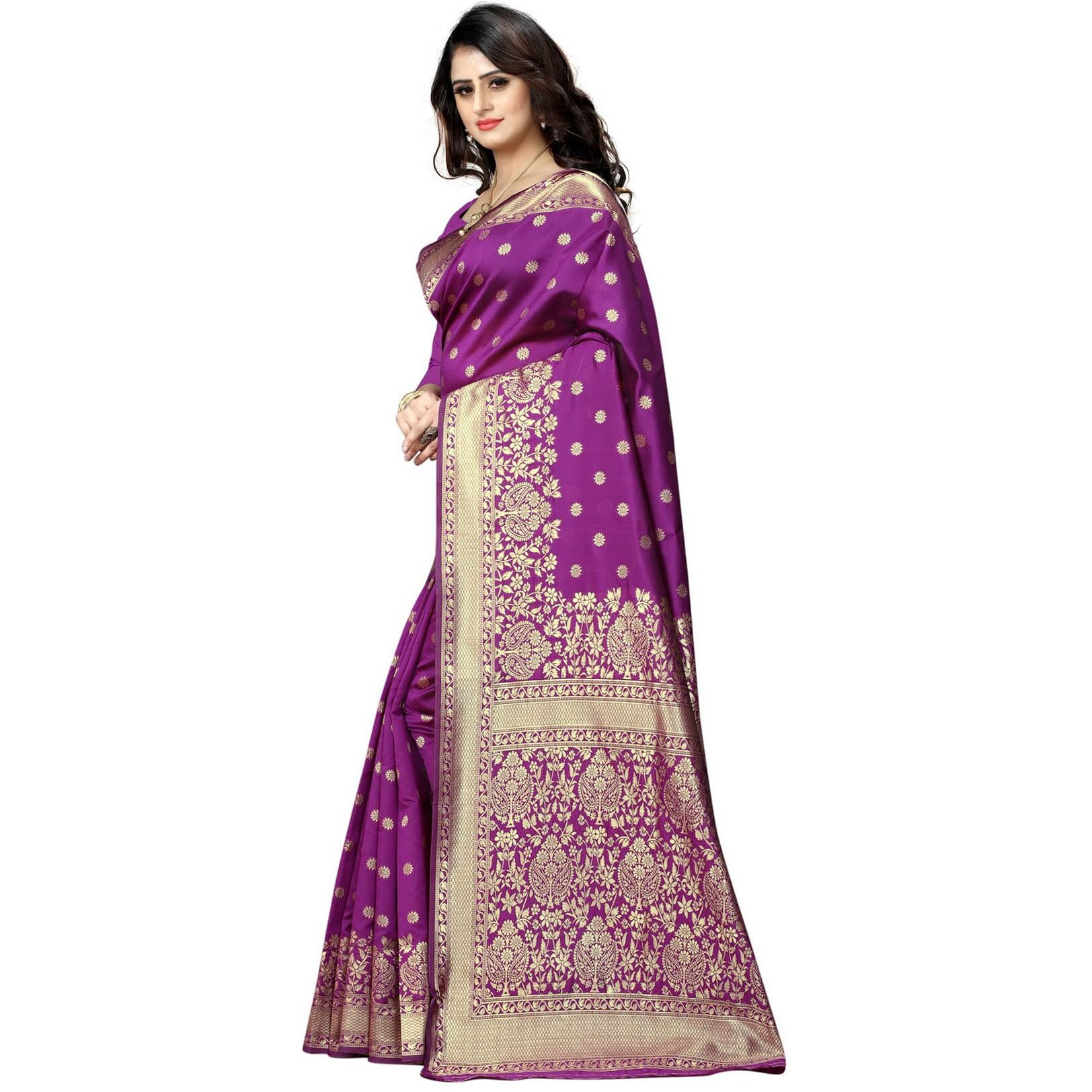 Sugathari Womens Banarasi Saree Pure Kanjivaram Silk Saree Soft new ladies 2023 Design Wear Pattu Sarees Latest Cotton Party Sari collections With Blouse Piece for Wedding sadi (SAM PARI-100 PURPLE)