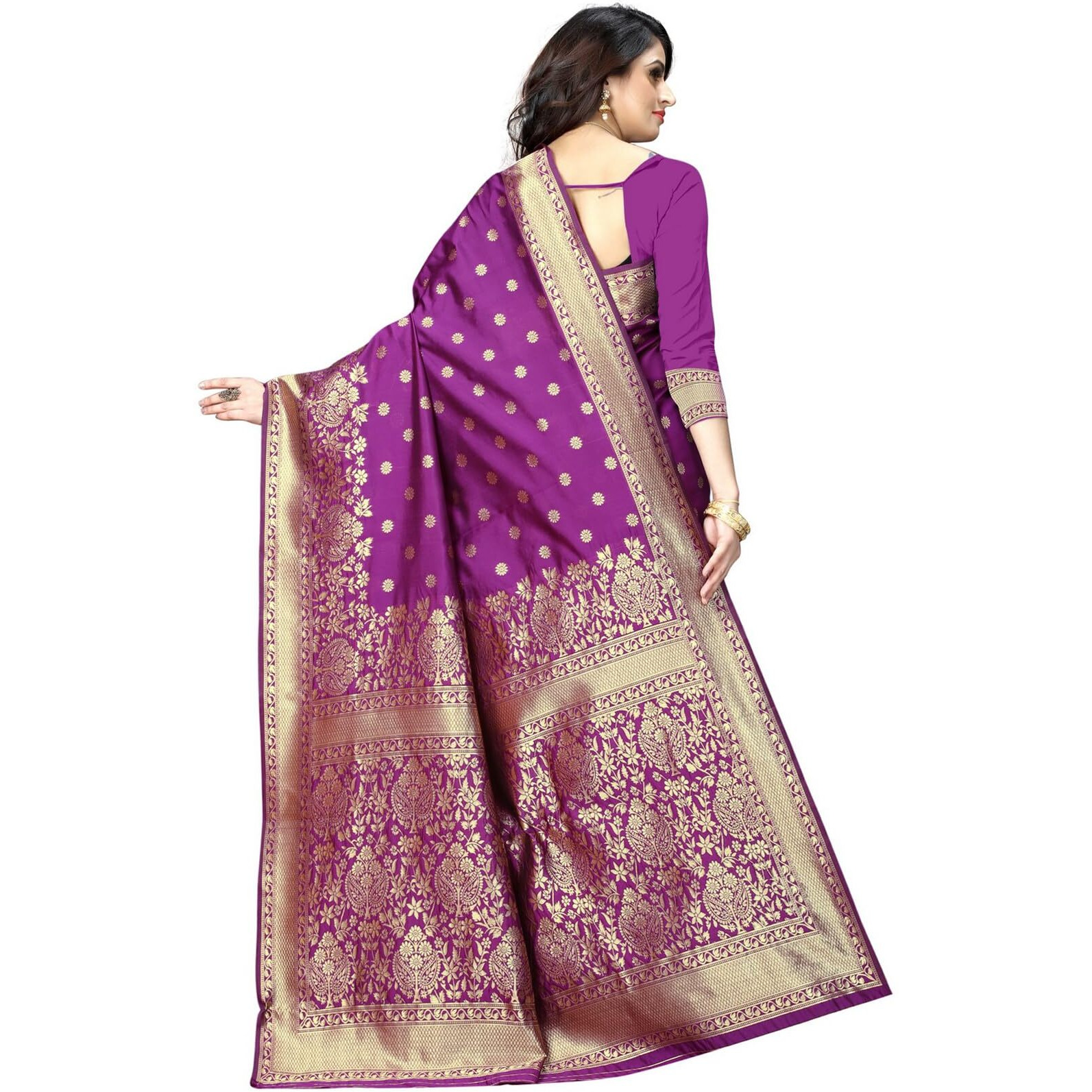Sugathari Womens Banarasi Saree Pure Kanjivaram Silk Saree Soft new ladies 2023 Design Wear Pattu Sarees Latest Cotton Party Sari collections With Blouse Piece for Wedding sadi (SAM PARI-100 PURPLE)