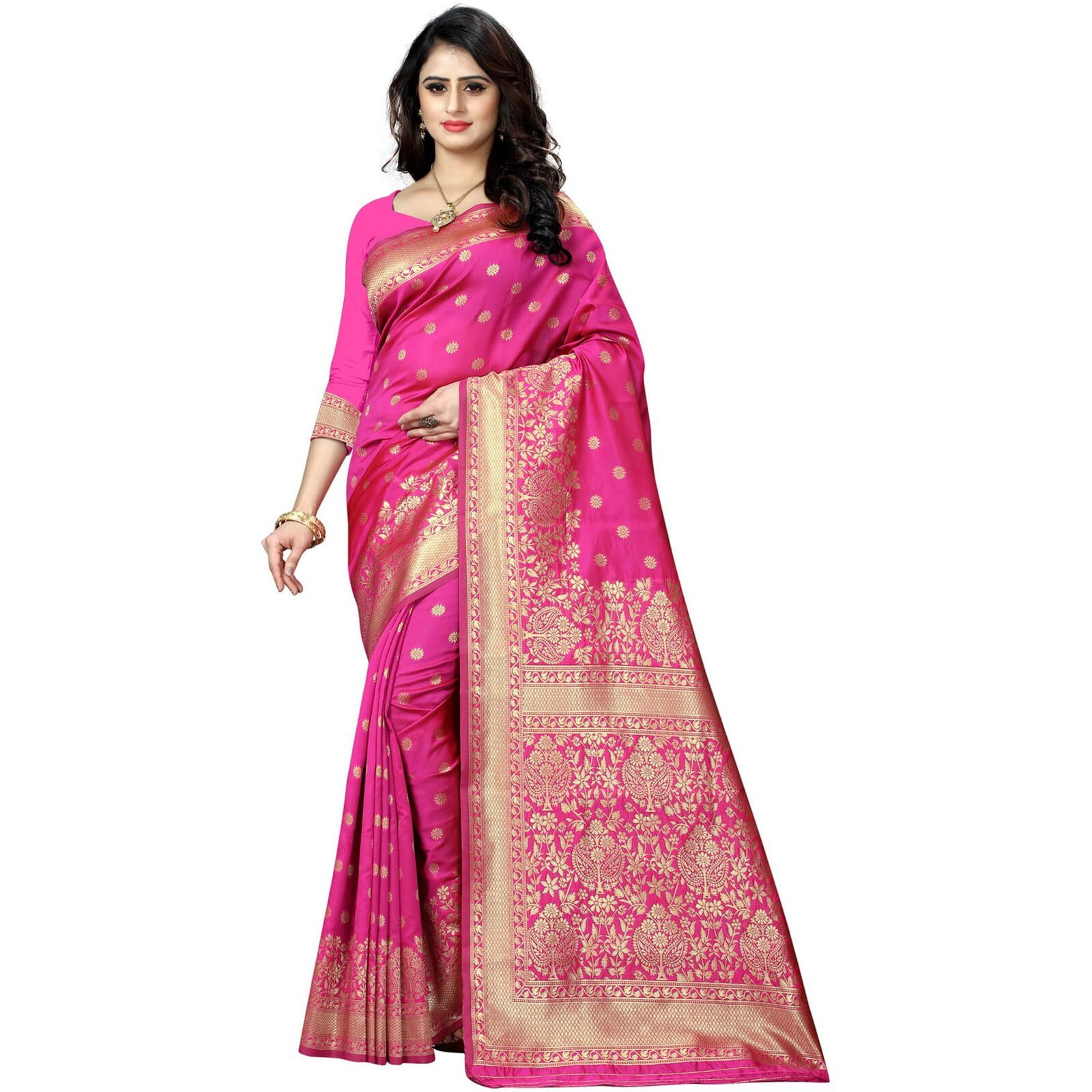 Sugathari Womens Banarasi Saree Pure Kanjivaram Silk Saree Soft new ladies 2023 Design Wear Pattu Sarees Latest Cotton Party Sari collections With Blouse Piece for Wedding sadi (SAM PARI-100 RANI)