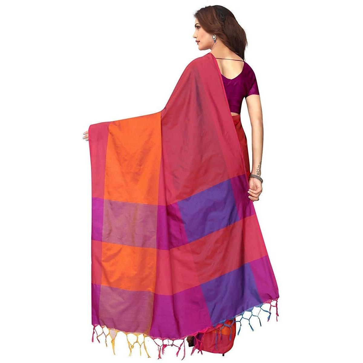 OM SAI LATEST CREATION Womens Bhagalpuri Silk Saree with Blouse Piece-Free Size (Red)