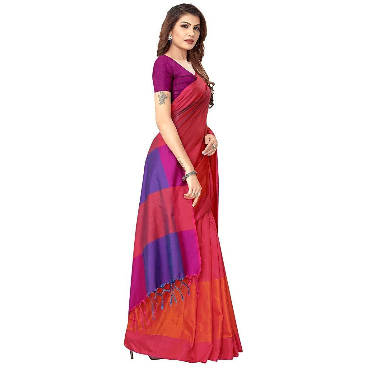 OM SAI LATEST CREATION Womens Bhagalpuri Silk Saree with Blouse Piece-Free Size (Red)