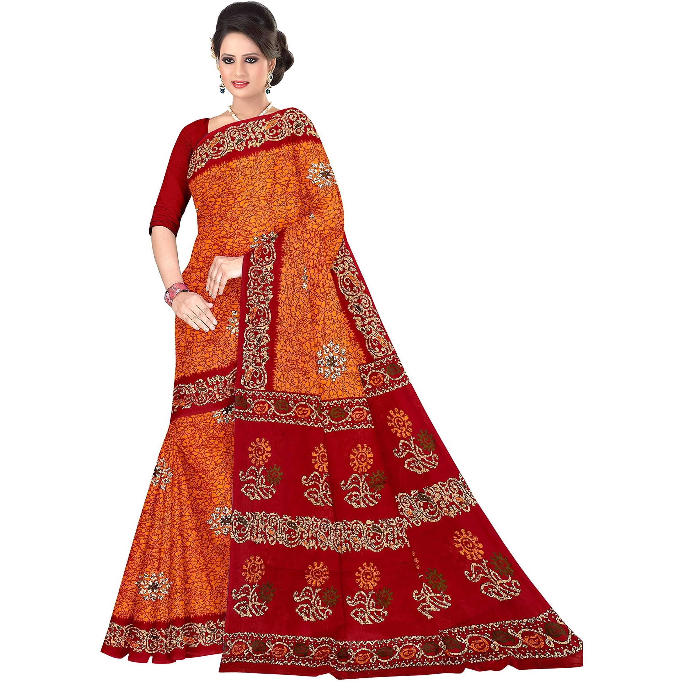 TAMAIRA FASHION Womens Plain Weave Pure Cotton Saree Without Blouse Piece(AB36_Mustard yellow)