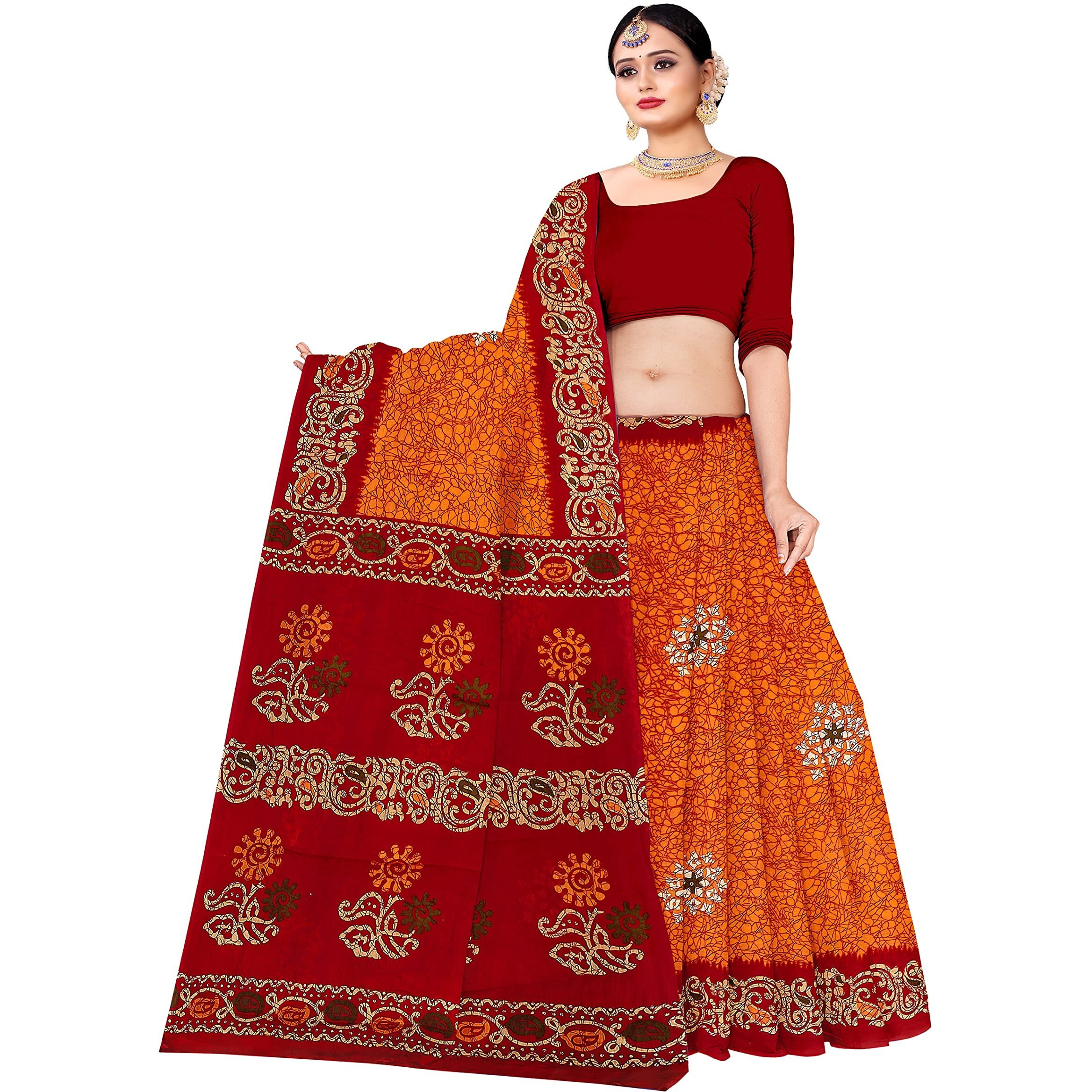 TAMAIRA FASHION Womens Plain Weave Pure Cotton Saree Without Blouse Piece(AB36_Mustard yellow)