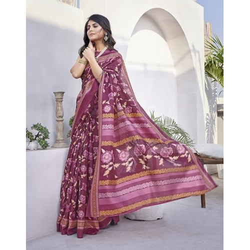 Yashika Womens Printed Trendy Art Silk Saree with Blouse Material||Purple Coloured Art Silk Saree||AZ-YS-P1-GULZAR PURPLE