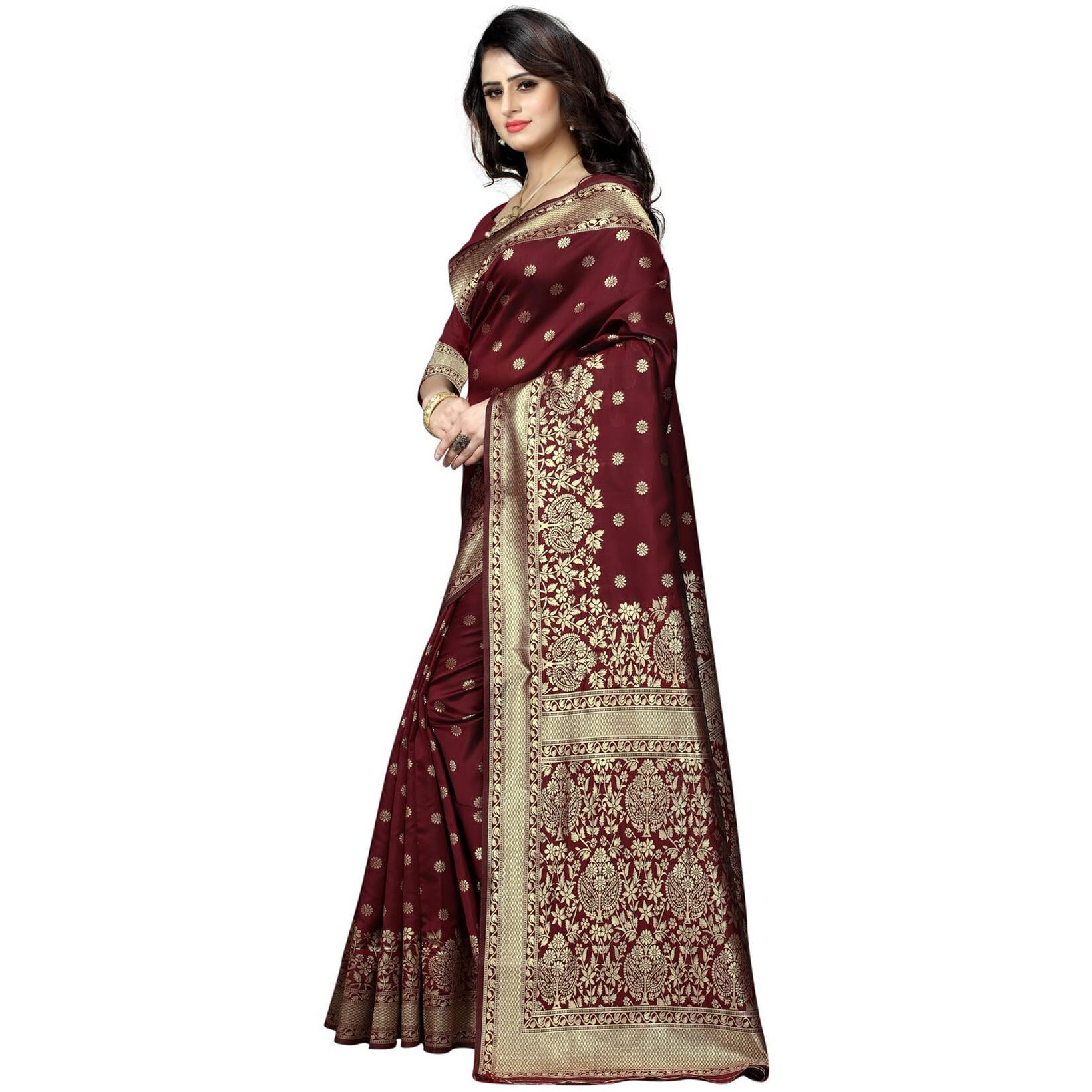 Sugathari Womens Banarasi Saree Pure Kanjivaram Silk Saree Soft new ladies 2023 Design Wear Pattu Sarees Latest Cotton Party Sari collections With Blouse Piece for Wedding sadi (SAM PARI-100 MAROON)