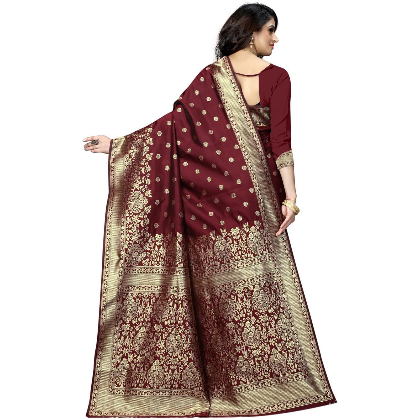 Sugathari Womens Banarasi Saree Pure Kanjivaram Silk Saree Soft new ladies 2023 Design Wear Pattu Sarees Latest Cotton Party Sari collections With Blouse Piece for Wedding sadi (SAM PARI-100 MAROON)