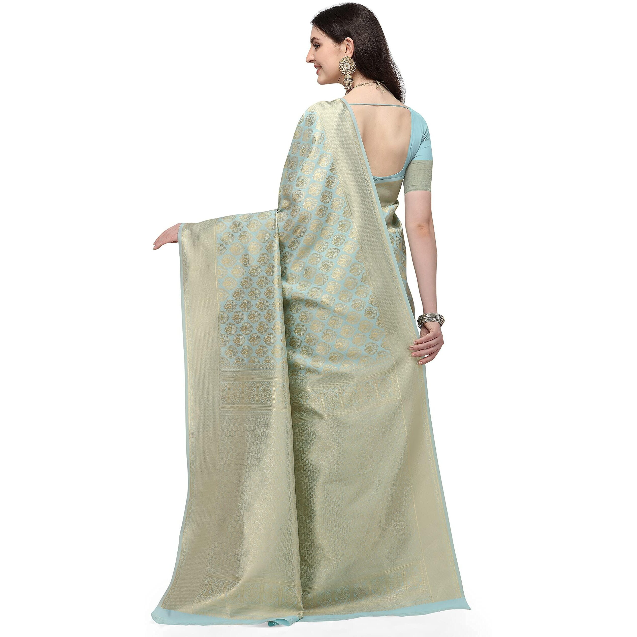 Jaanvi fashion Womens Banarasi Silk Sarees With Zari Jacquard Work & Blouse Piece