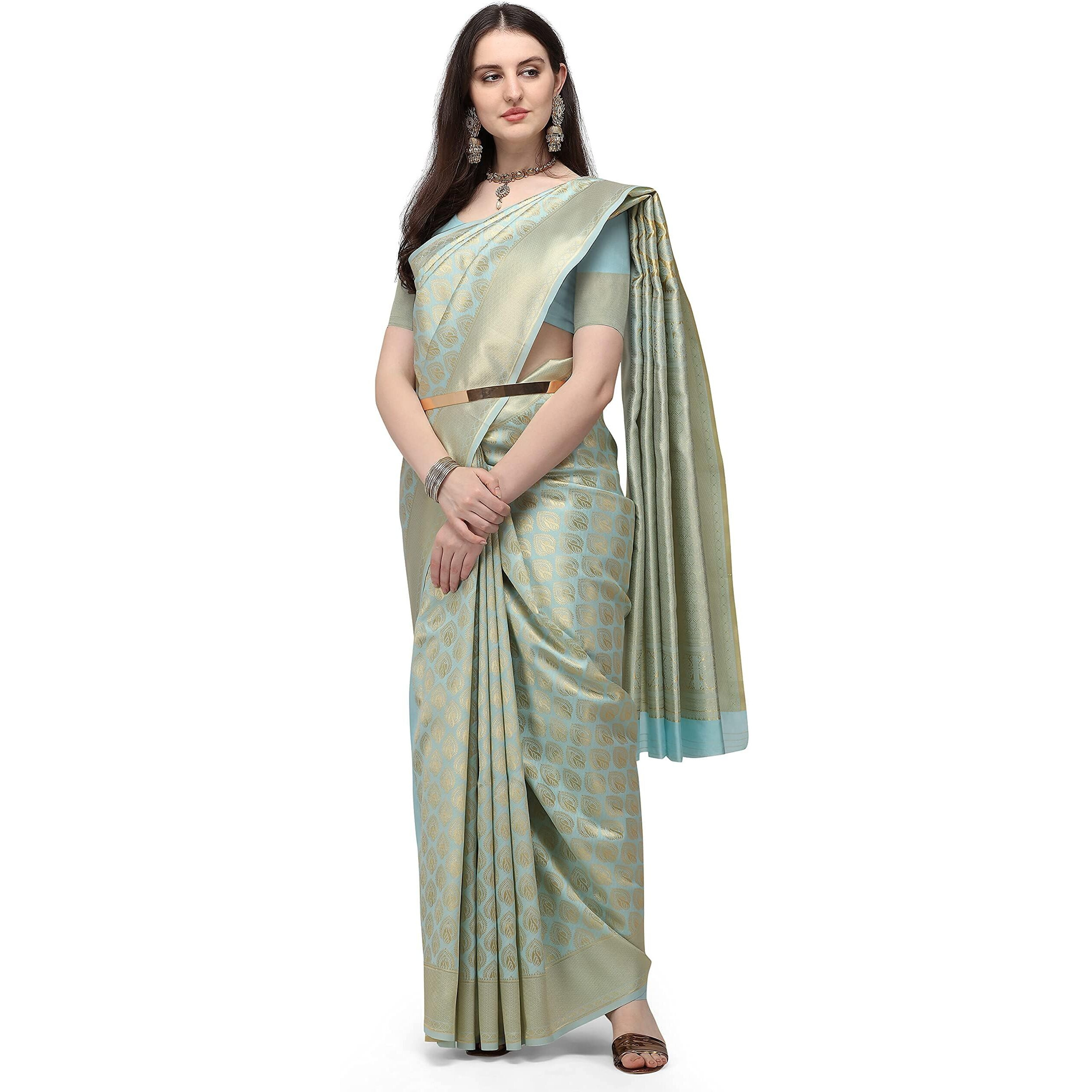 Jaanvi fashion Womens Banarasi Silk Sarees With Zari Jacquard Work & Blouse Piece