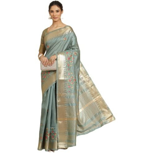 arriva fab Womens Kasavu Cotton Blend Saree With Blouse Piece (Riva1703__ Light Blue)