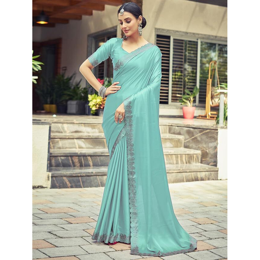 Satrani Womens Silk Saree (3431S287N_Mint Green)