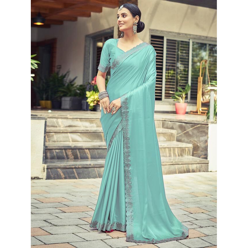 Satrani Womens Silk Saree (3431S287N_Mint Green)