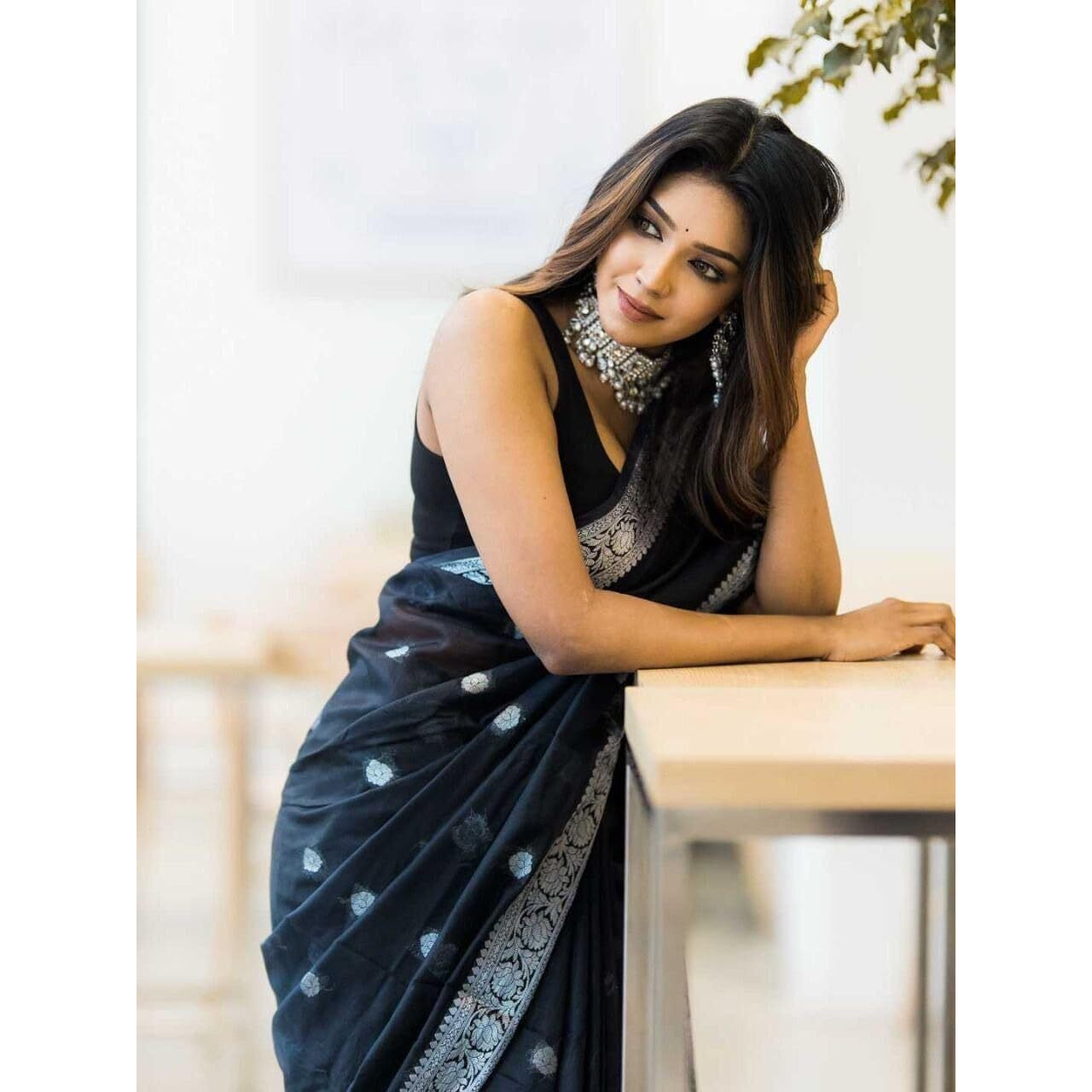 C J Enterprise Womens Banarasi Pure Kanjivaram Silk Saree Cotton Spun Saree for Wedding Soft Design Wear Pattu Sarees Latest Sari With Blouse Piece sadi new ladies Party 2024 (Fatima) (Black)
