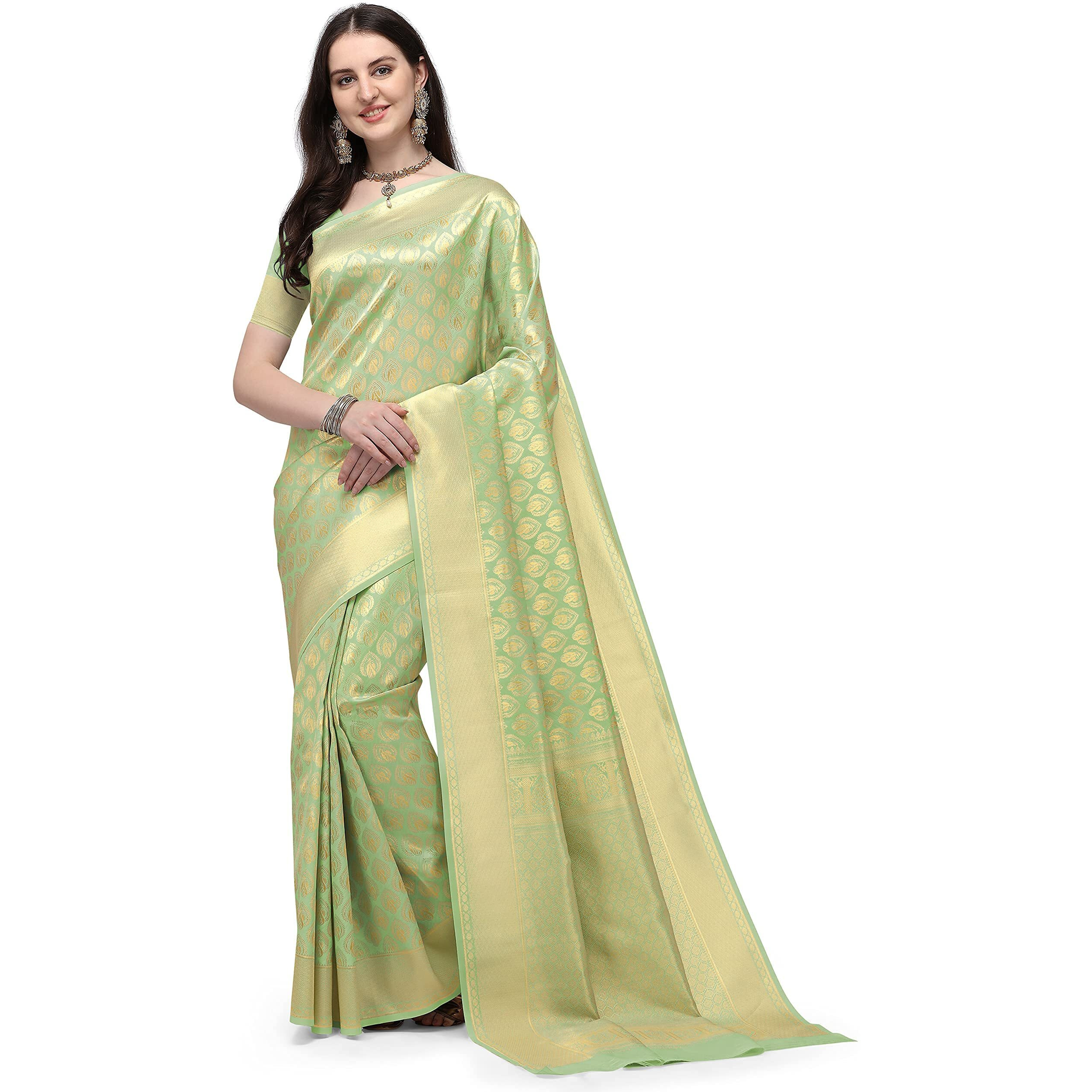 Jaanvi fashion Womens Banarsi Silk With Zari Jacquard Work Saree With Blouse Piece(prashanti-green)