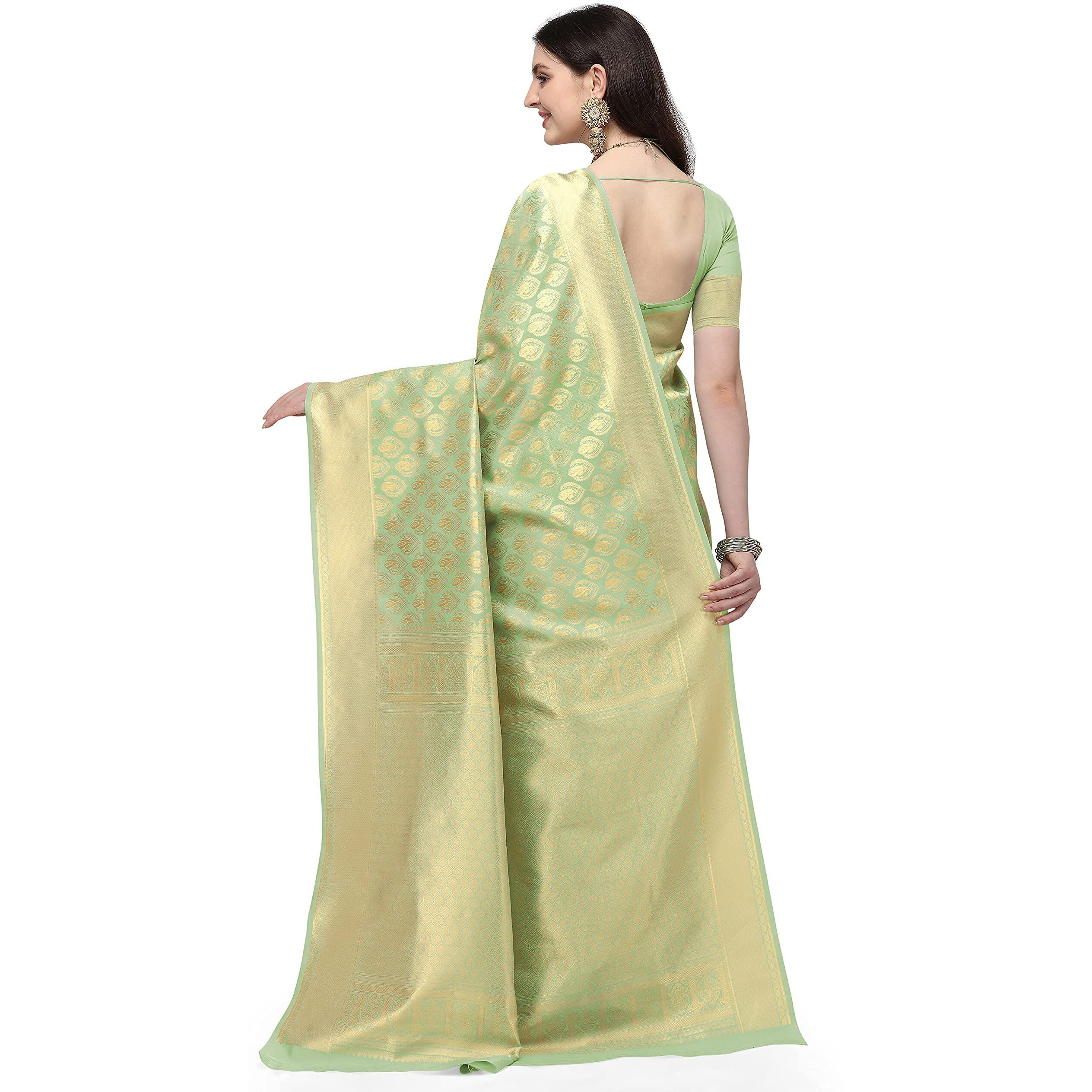 Jaanvi fashion Womens Banarsi Silk With Zari Jacquard Work Saree With Blouse Piece(prashanti-green)