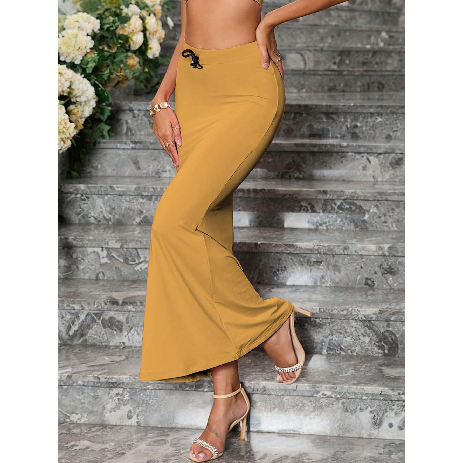 Sugathari Traditional Mustard Micro Fiber Solid Saree Shapewear for Women (SW FISHCUT Mustard XL)