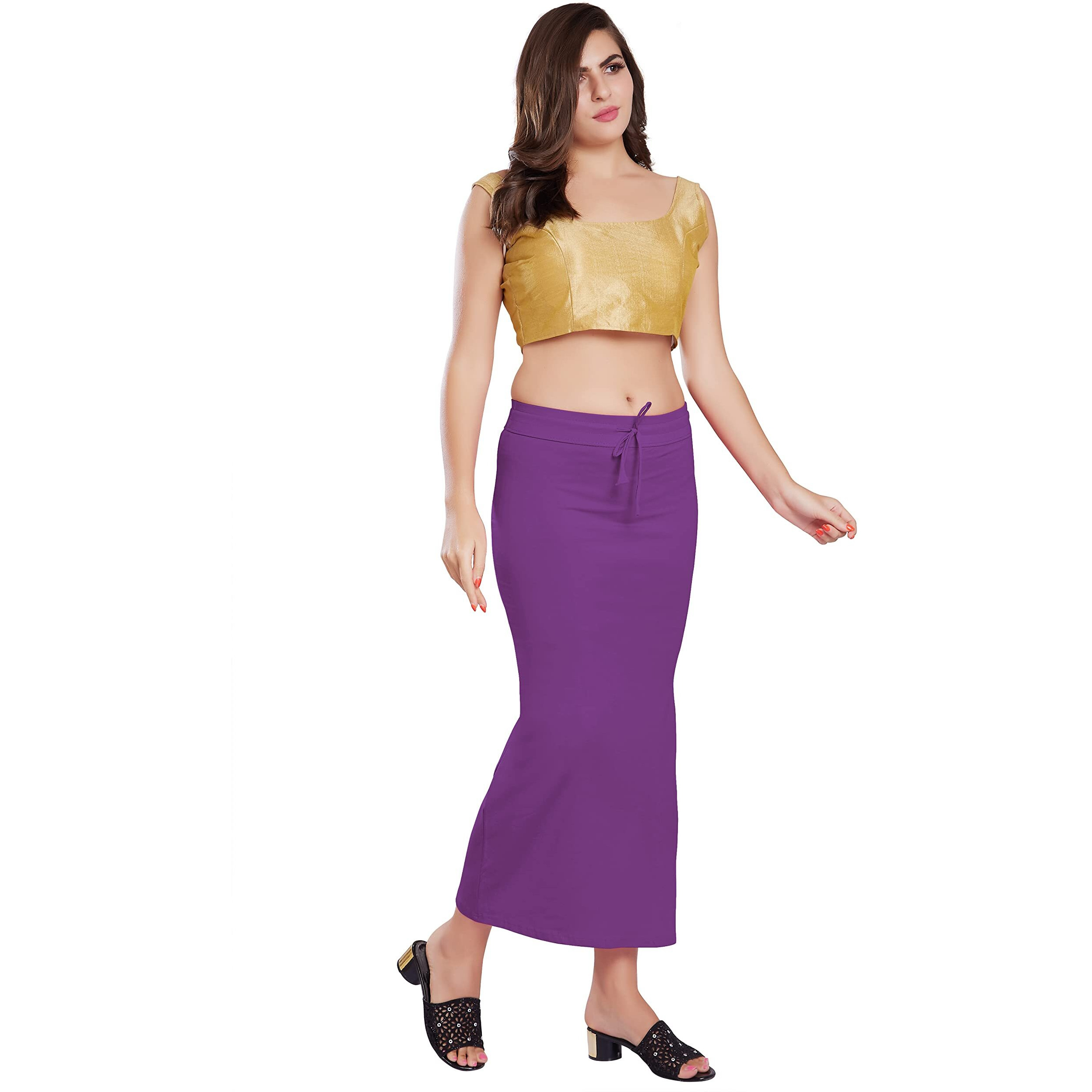 RANI SAAHIBA Womens Stretchy Slim Fishcut Petticoat Cotton Saree Shapewear(SHP27_S/M_Lavender)