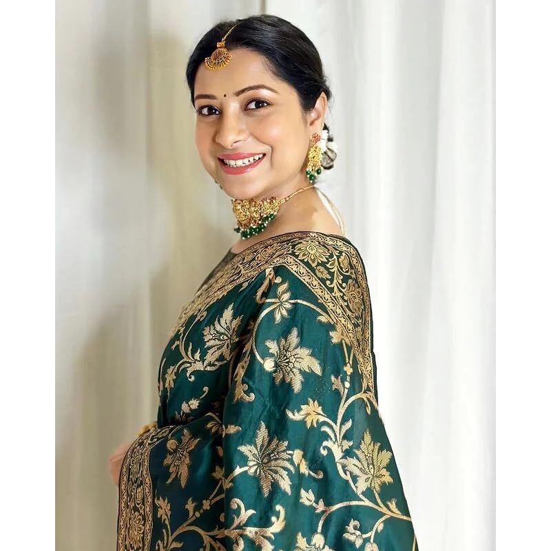 Sugathari Womens Banarasi Saree Pure Kanjivaram Silk Saree Soft new ladies 2023 Design Wear Pattu Sarees Latest Cotton Party Sari collections With Blouse Piece for Wedding sadi (SAM PARI S-7 B GREEN)