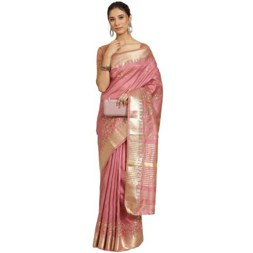 arriva fab Womens Kasavu Cotton Blend Saree With Blouse Piece (Riva1702__Pink)