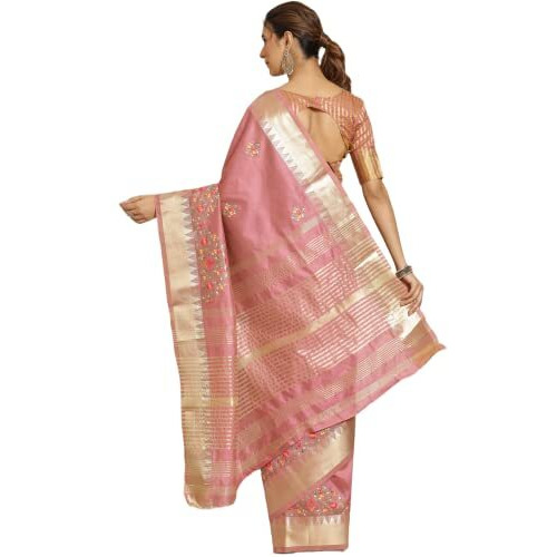 arriva fab Womens Kasavu Cotton Blend Saree With Blouse Piece (Riva1702__Pink)